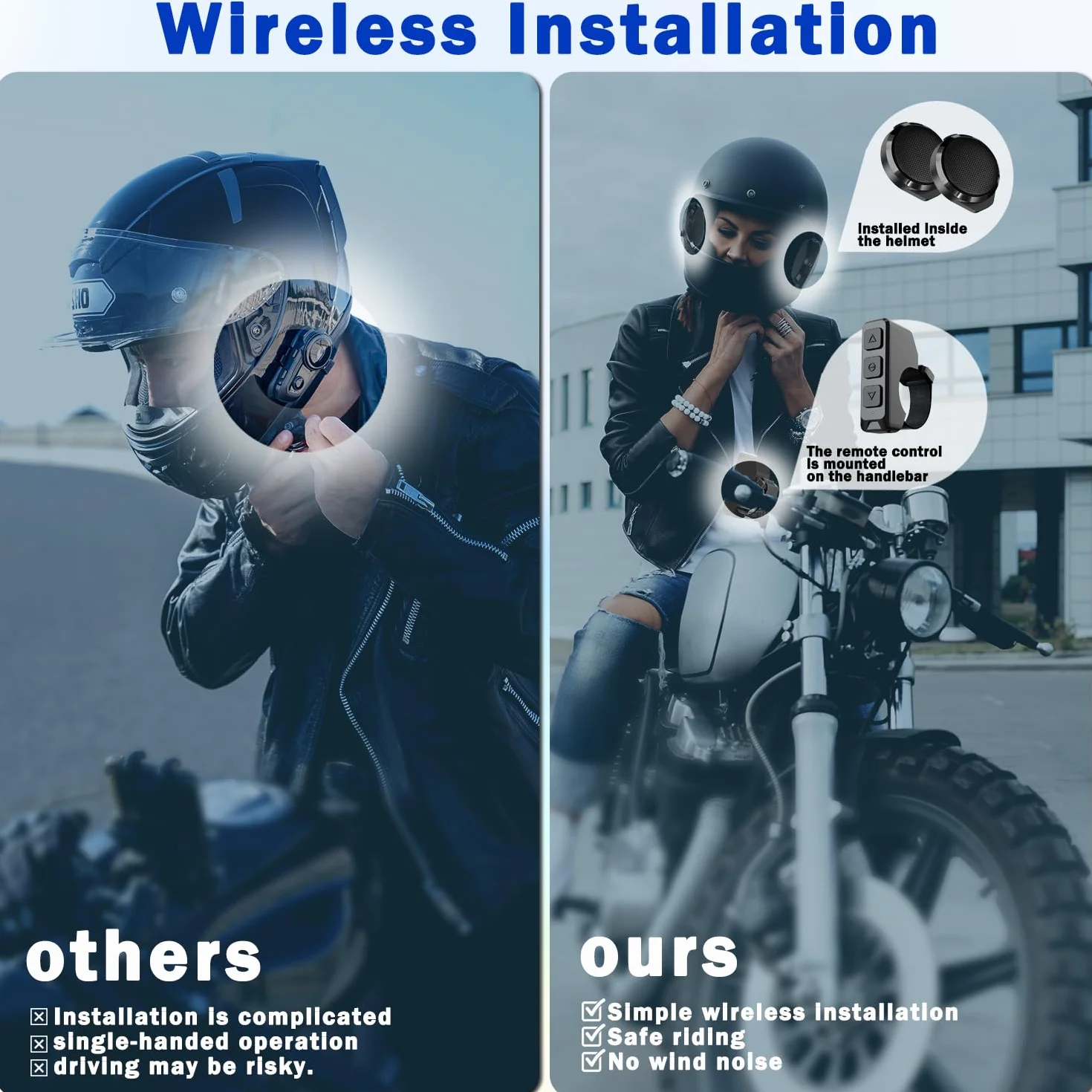 Interfono Moto Bluetooth Casco Telecomando Wireless Senza Rumore Vento Lunga Durata Batteria Motociclismo Sci Ciclismo