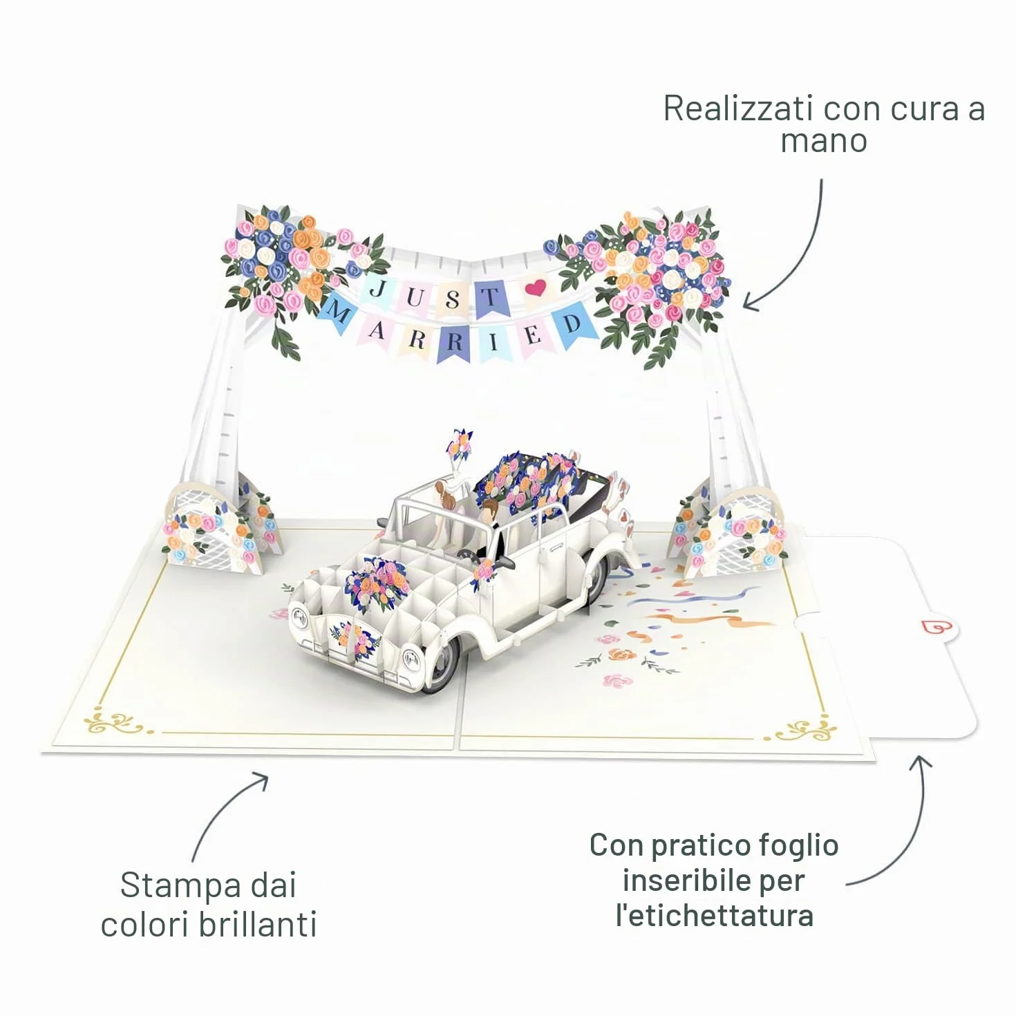 Papercrush® Biglietto pop-up auto nuziale Just Married 3D, elegante biglietto di nozze per coppia, regalo matrimonio