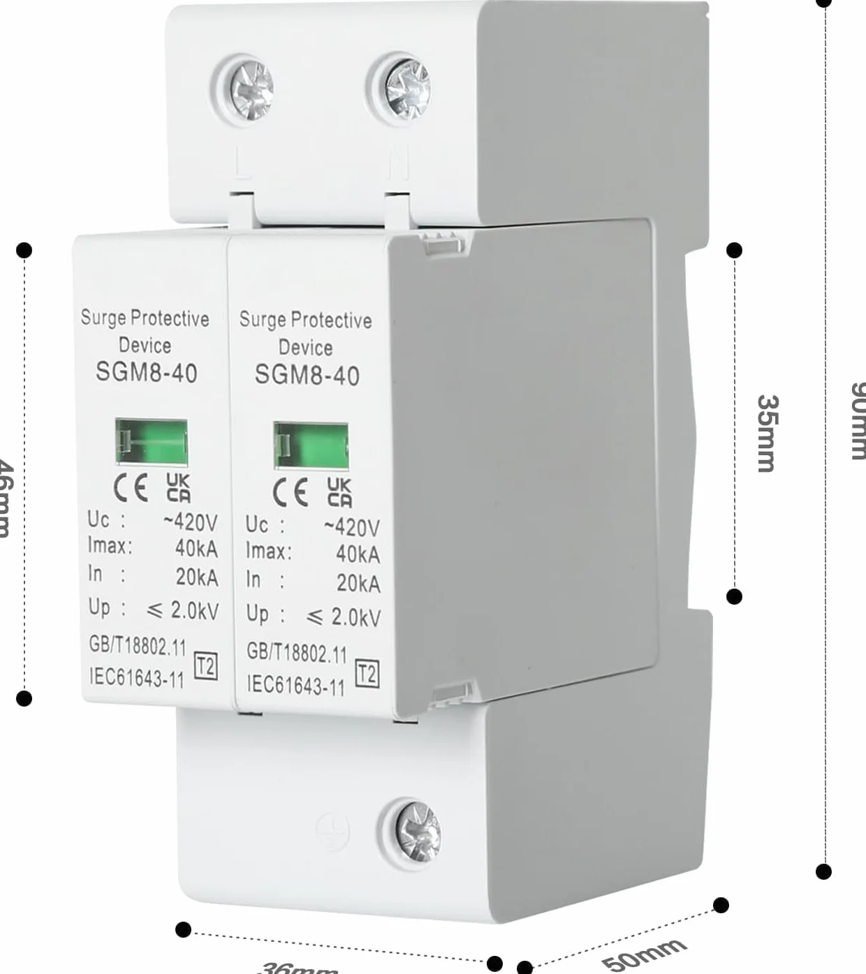 DEWIN Scaricatore di Sovratensione 220V 2P 40kA AC 420V Dispositivo di Protezione Contro le Sovratensioni