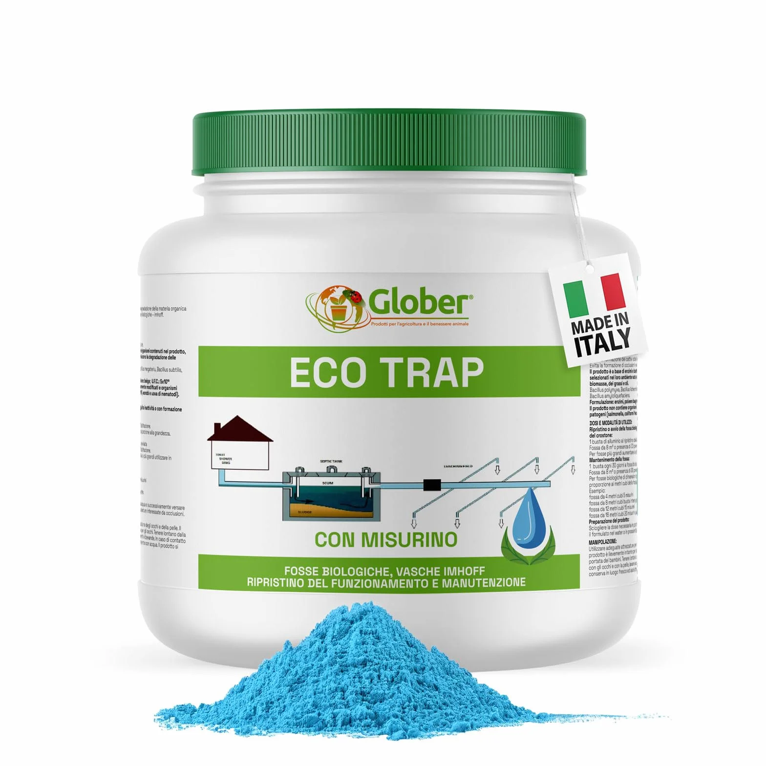 ECO-TRAP Septic Tank 1,5 Kg - Enzimi per Fosse Biologiche con Dosatore - Attivatore Fossa Biologica - Made in Italy - Pulizia e Manutenzione Circolare Fosse Settiche, Elimina Cattivi Odori e Ingorghi