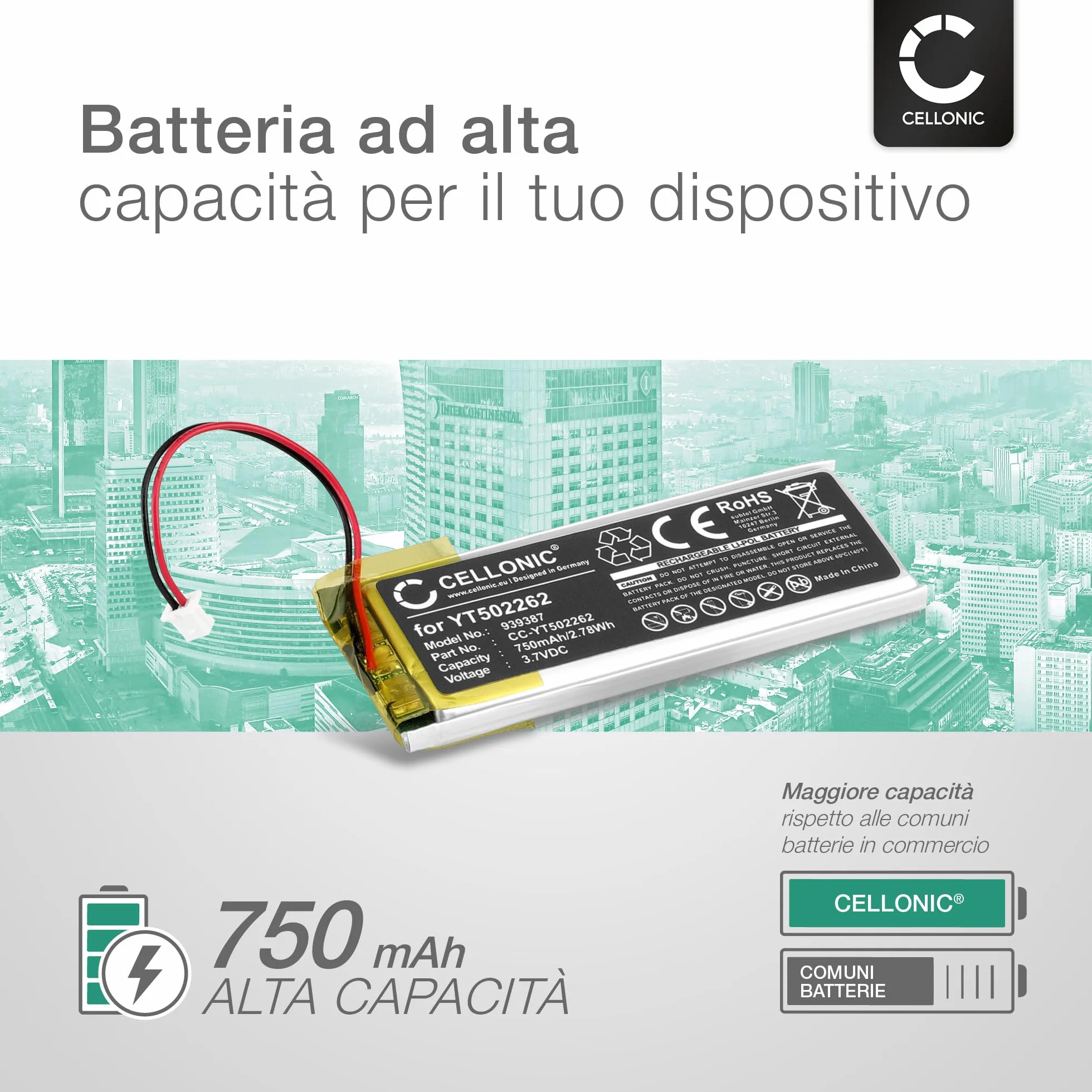 CELLONIC Batteria per Cuffie Compatibile Midland BTX1 Pro BTX2 Pro 750mAh 3.7V