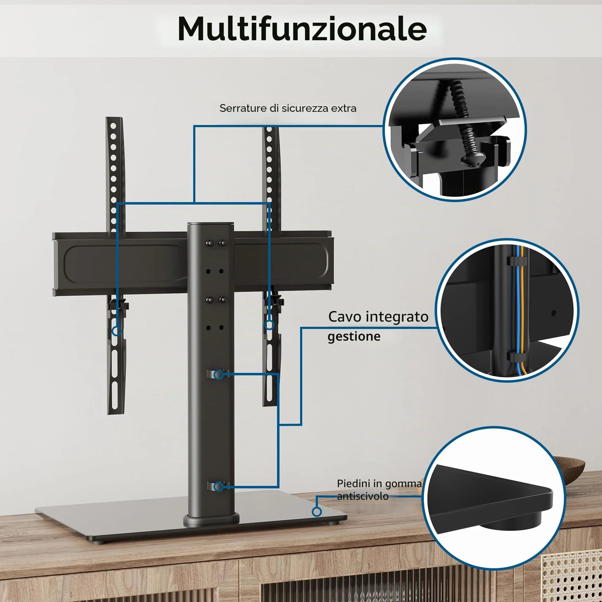 BONTEC Supporto da Tavolo per TV 24-60 Pollici Altezza Regolabile Girevole VESA 400x400 mm 45 kg