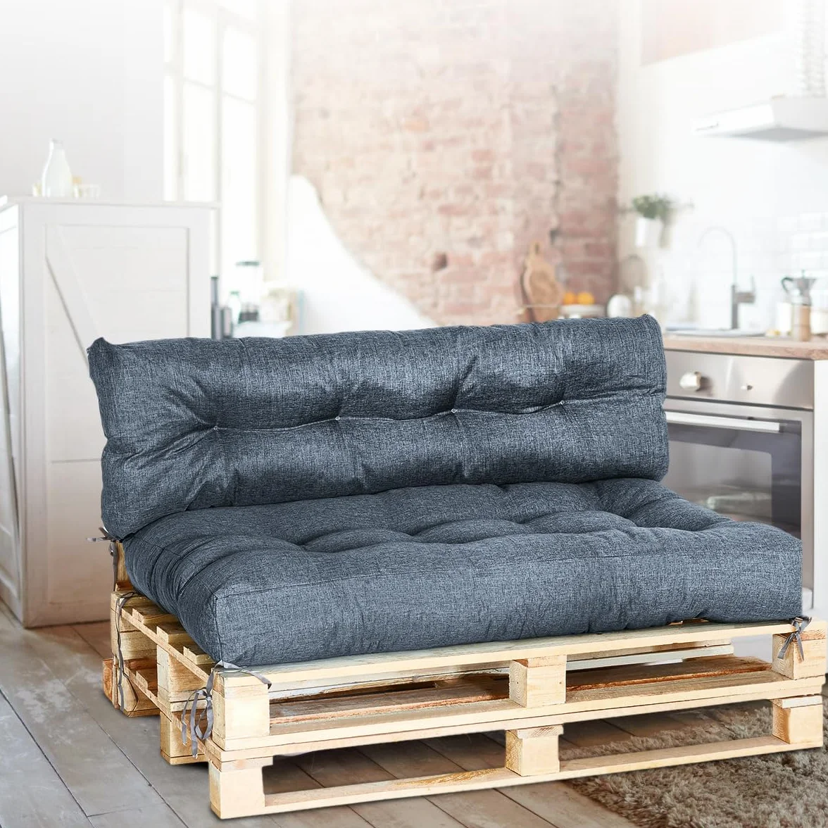 MKS Cuscino pallet Set di 3 impermeabile 120x80 120x40 60x40 cm con cinghie