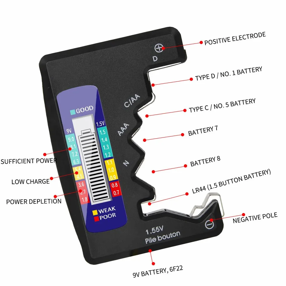 DollaTek 1.5V 9V Digital Battery Tester universale per AA AAA LR44 - Nero