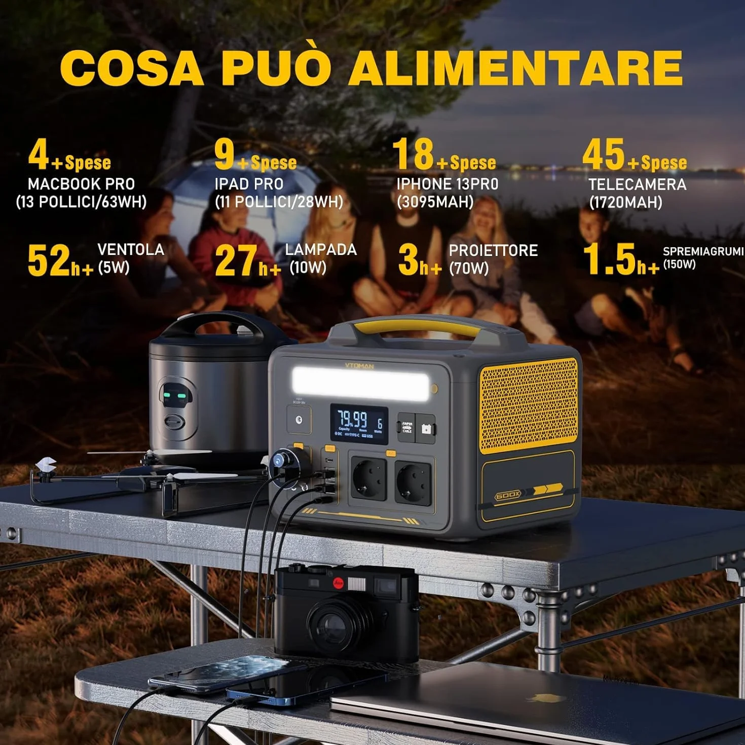 VTOMAN Jump 600X Centrale Elettrica Portatile - 600W/299Wh LiFePO4 Batteria Power Station Generatore Solare, Capacità Espandibile a 939Wh, per Campeggio, Emergenza, Viaggio