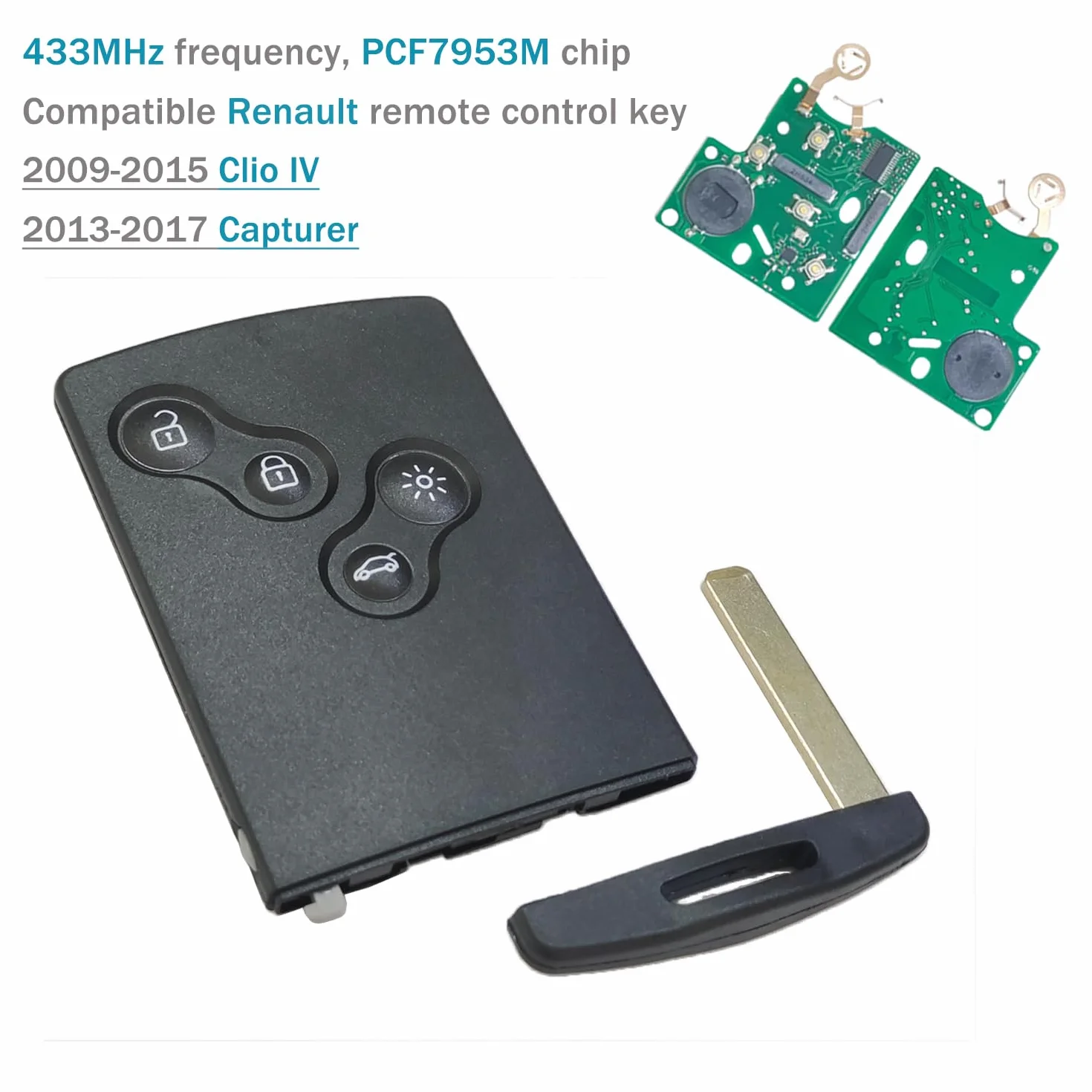 Chiave Telecomando 4 Tasti 433 MHz PCF7953M/4A Guscio per Renault Clio IV 2009-2015 Captur 2013-2017 Chiave Auto con Scheda Vuota Programmabile