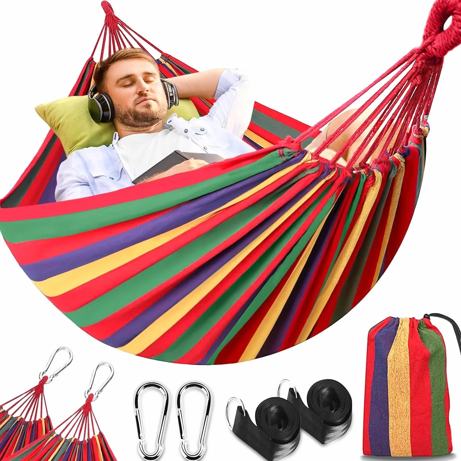 Amaca da Campeggio in Tela 300x150 cm, Capacità di Carico 270 kg, Portatile con Borsa