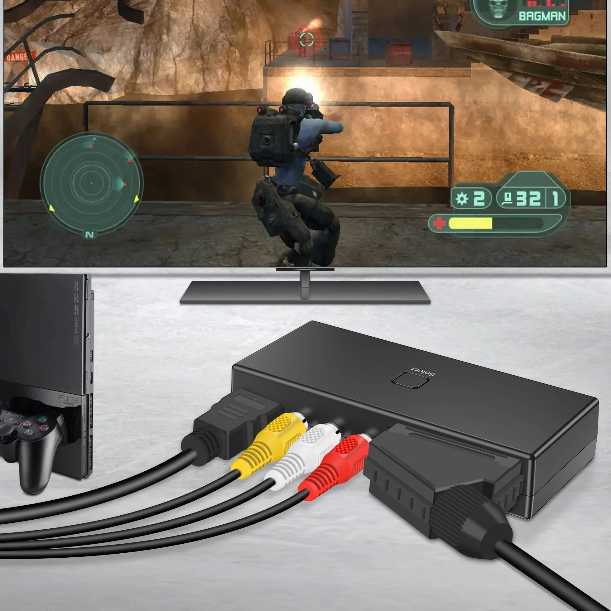 Convertitore Scart HDMI 3 in 1, Adattatore Video HDTV per Xbox PS5/4/3 DVD N64 Wii