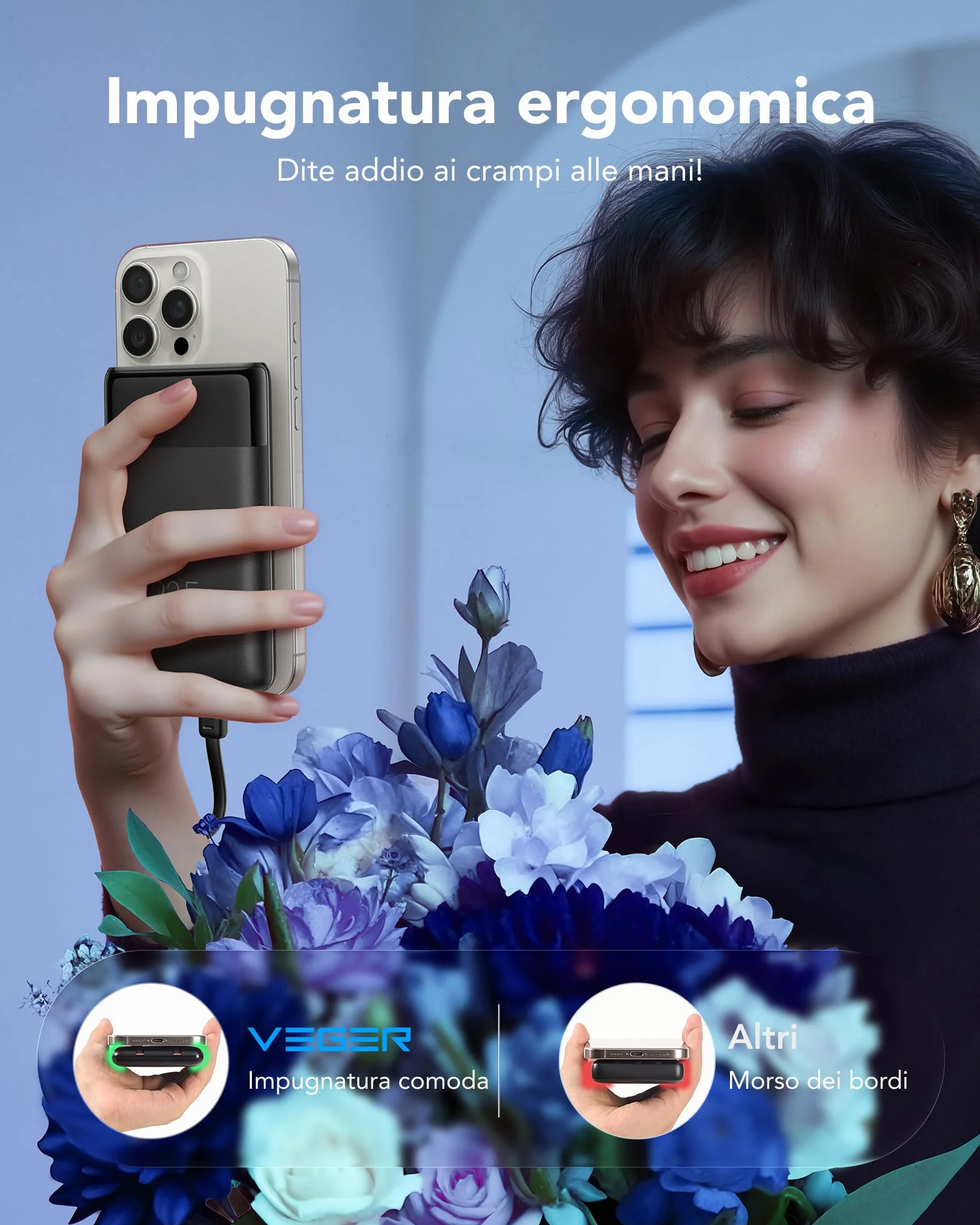 VEGER 10000mAh Power Bank 22.5W Ricarica Rapida USB C LED Display 4 Uscite 3 Ingressi Compatibile iPhone Huawei Xiaomi