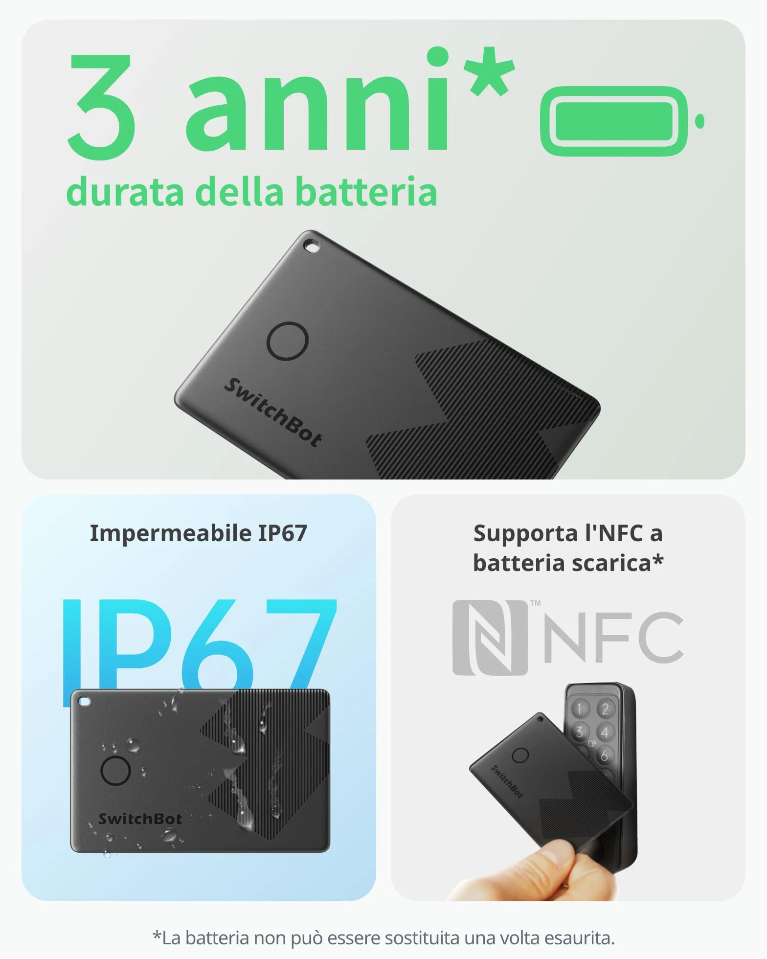 SwitchBot Wallet Finder Card, Smart AirTag compatibile con Apple Find My (Solo iOS), Bluetooth Tracker per chiavi, telefoni, bagagli, IP67 Resistente
