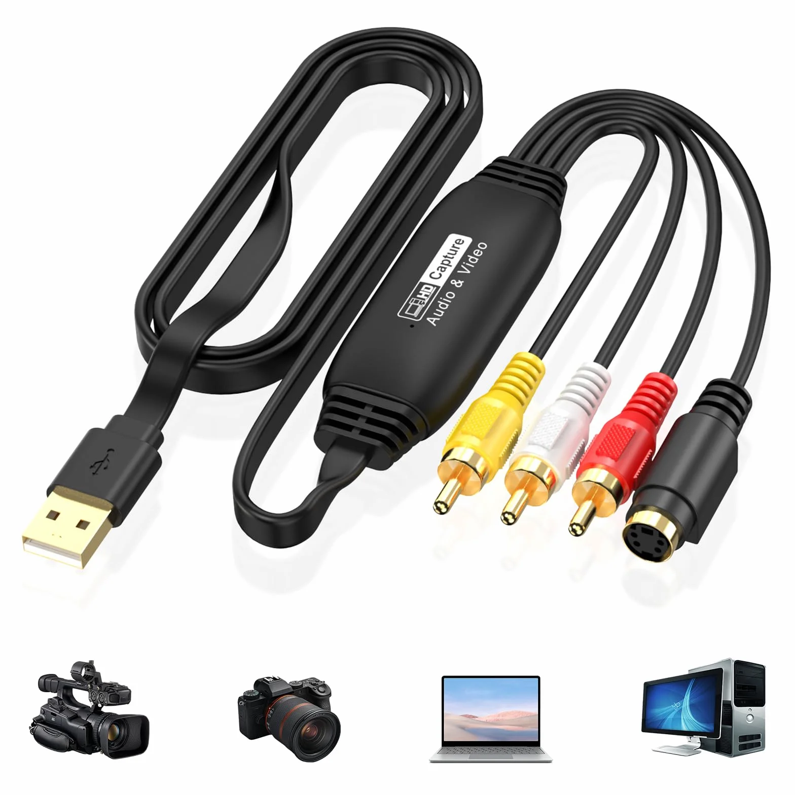 Convertitore VHS Digitale USB 2.0 Acquisizione Video 1080p Adattatore VHS AV RCA VCR DVD Windows Mac OS