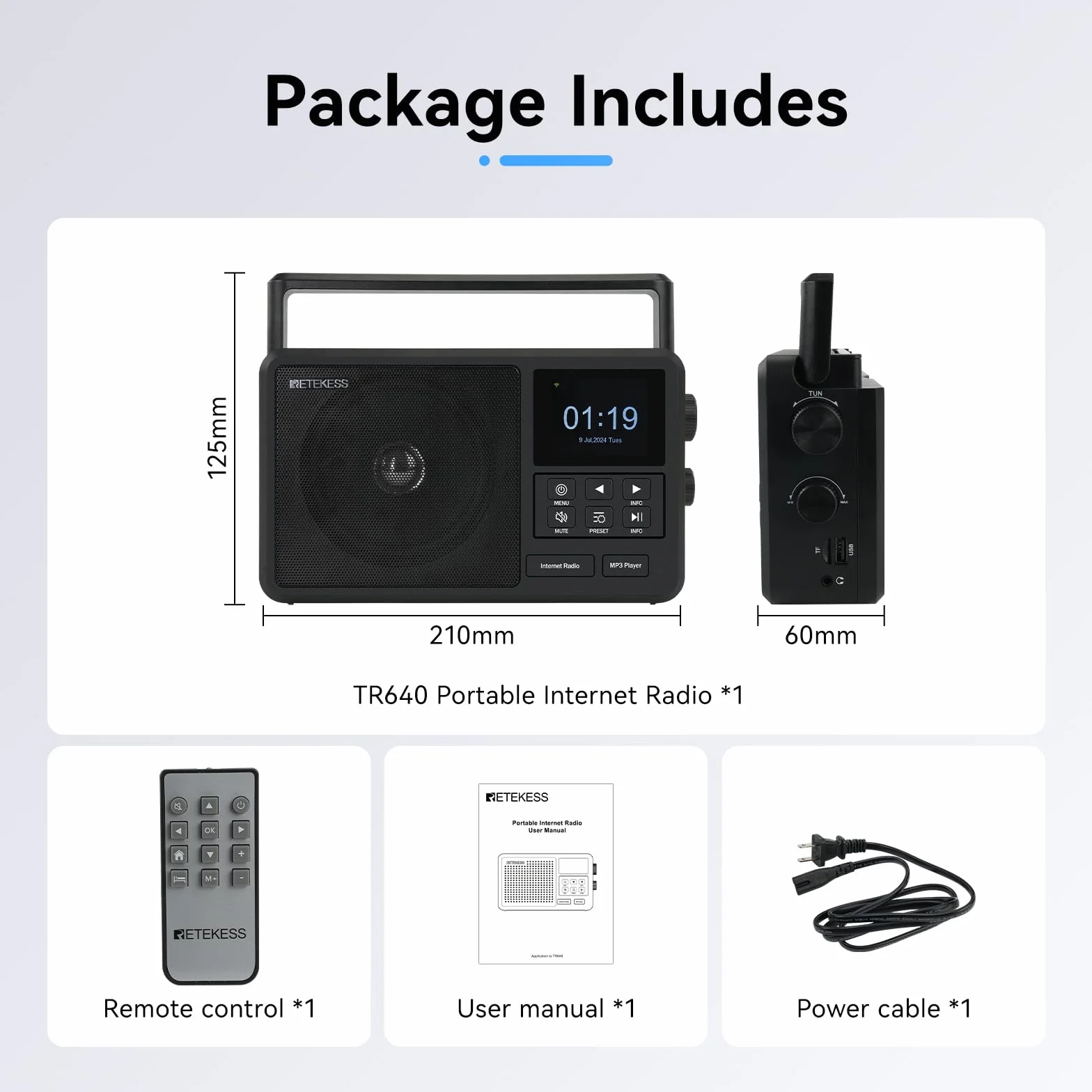 Retekess TR640 Radio Internet Portatile Digitale DAB FM con Antenna Esterna e Telecomando