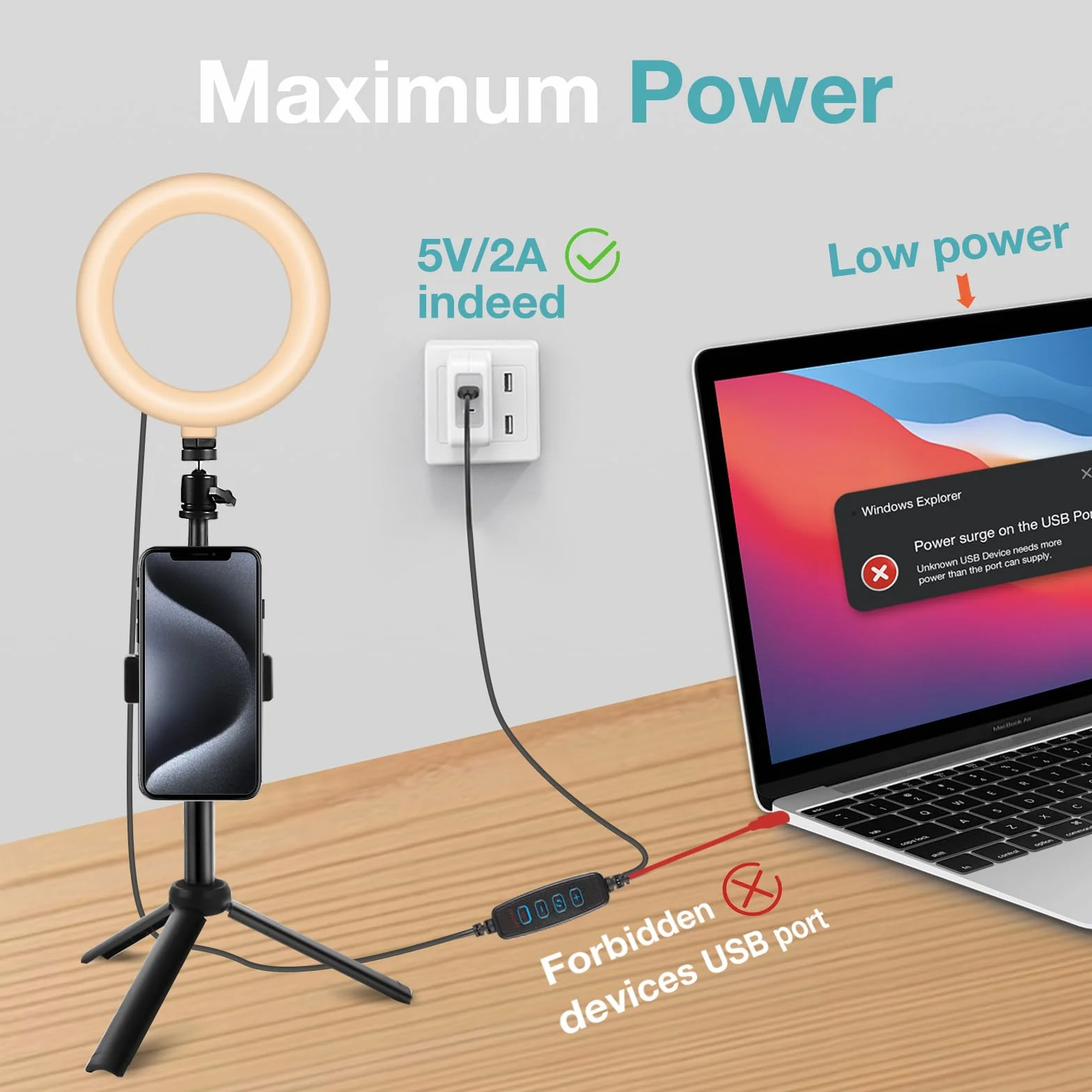 Railee Ring Light 6" LED Luce Selfie Videoconferenza con Treppiede Telefono 3 Modi