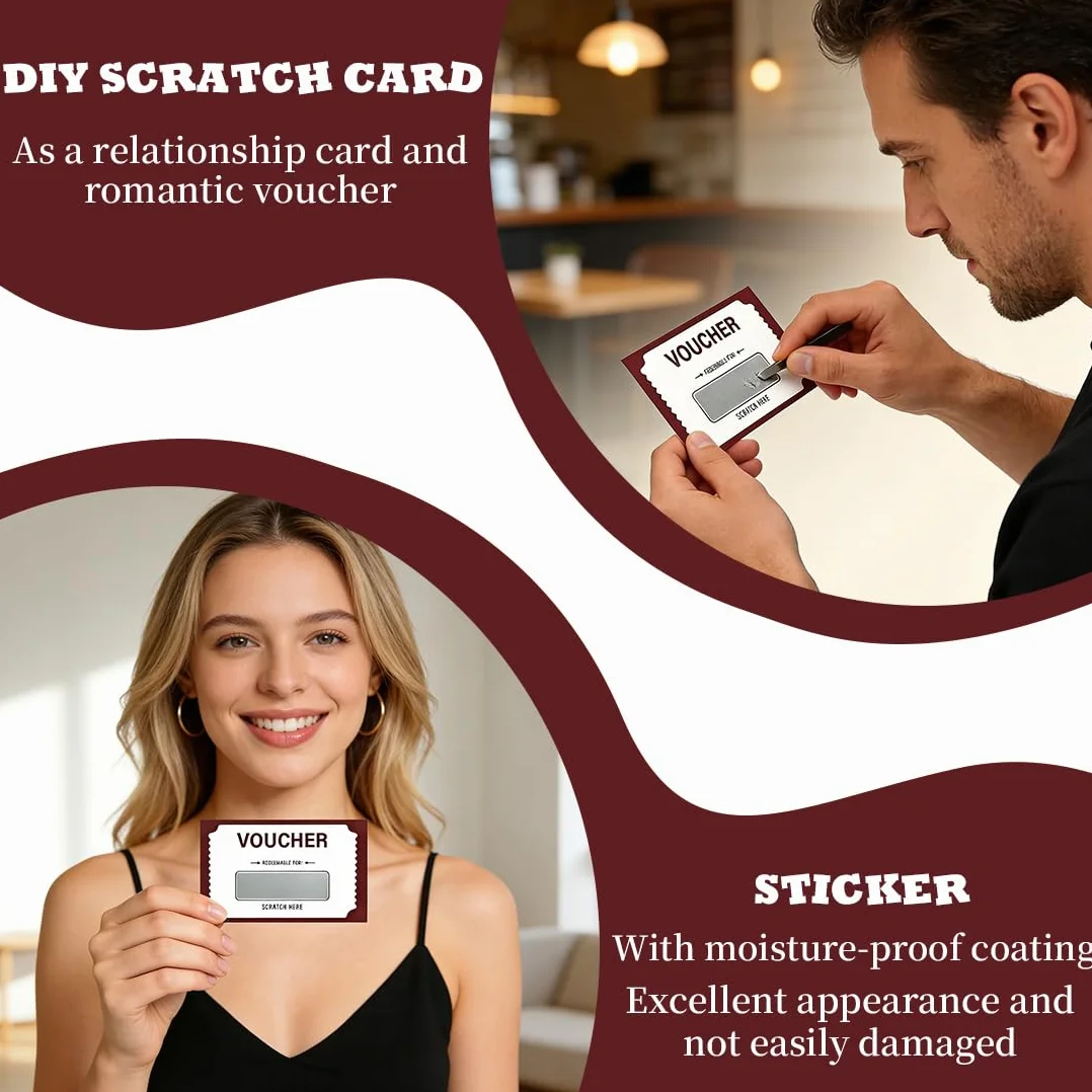 Carte Gratta e Vinci Vuote Rosso con Adesivi, Biglietti Scratch Off per Buoni Regalo DIY - Fornitura per Feste, Aziende, Compleanni e Matrimoni