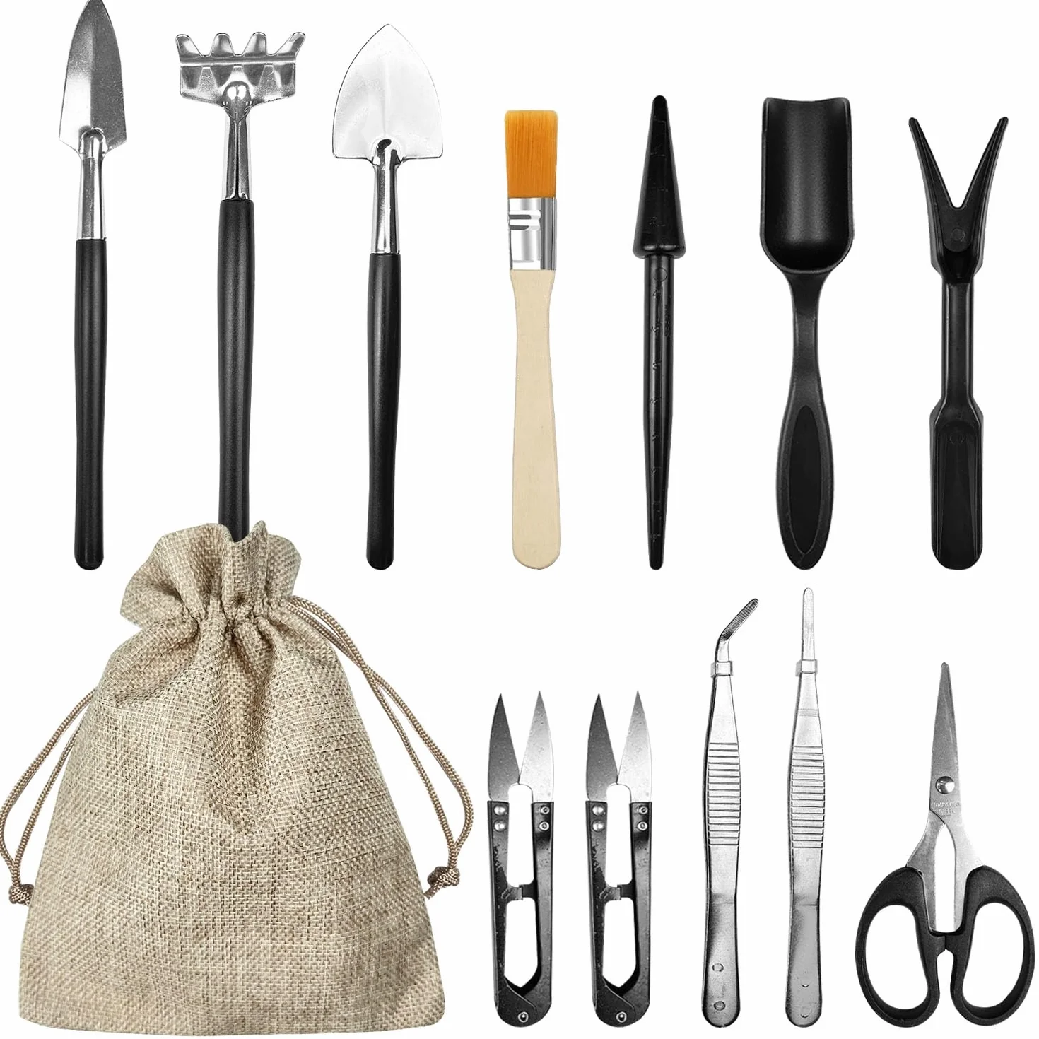 13 Pezzi Kit Bonsai, Bonsai Kit con Portaoggetti Borsa, Kit per Bonsai, Kit Jiardinaggio, Set Giardinaggio Adatto per Interni Esterni Piante Fiori Bonsai Giardini (Nero)