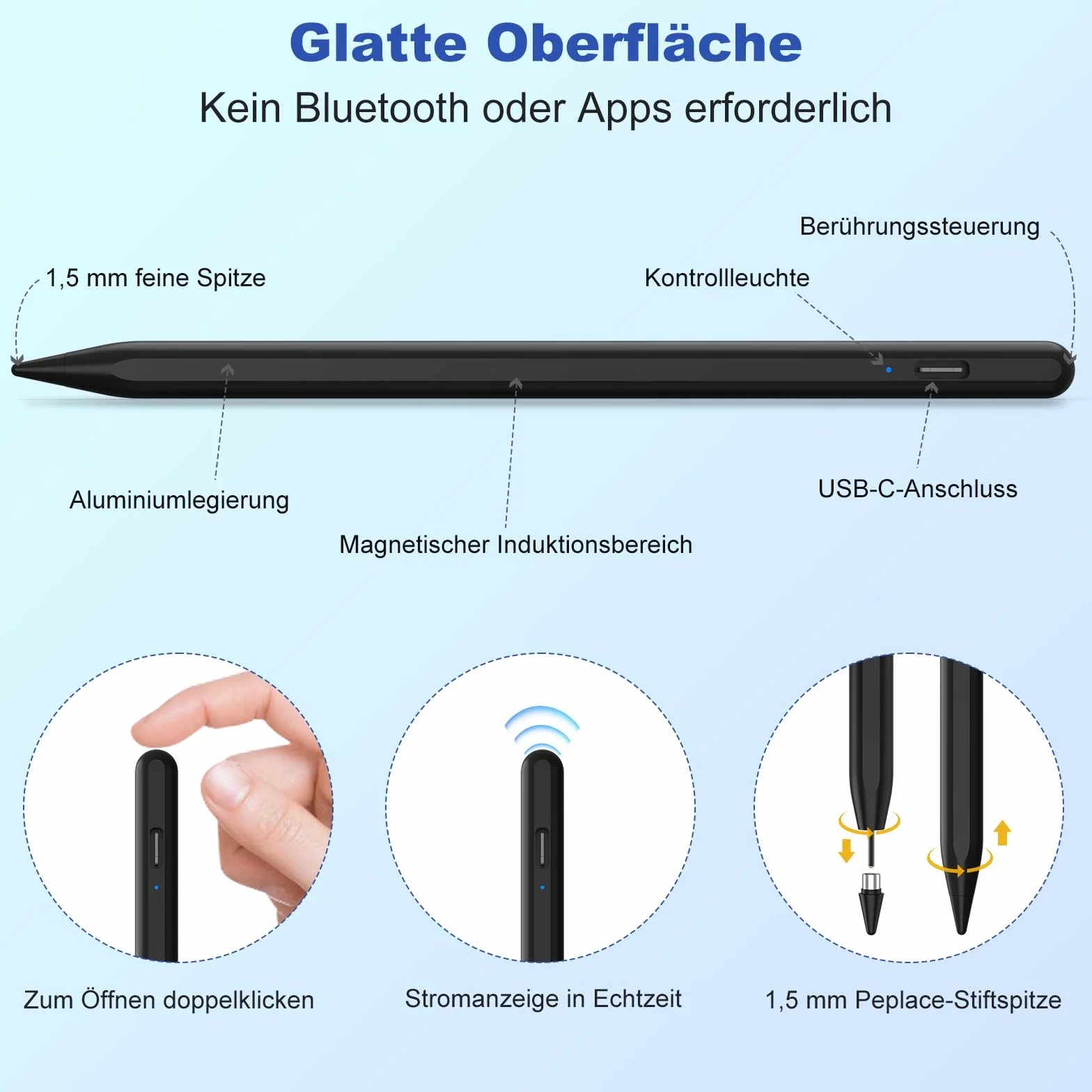 Penna Stylus Tablet Samsung iPhone Lenovo Xiaomi Huawei Android Touch Screen con Sensibilità Inclinazione 3 Punte