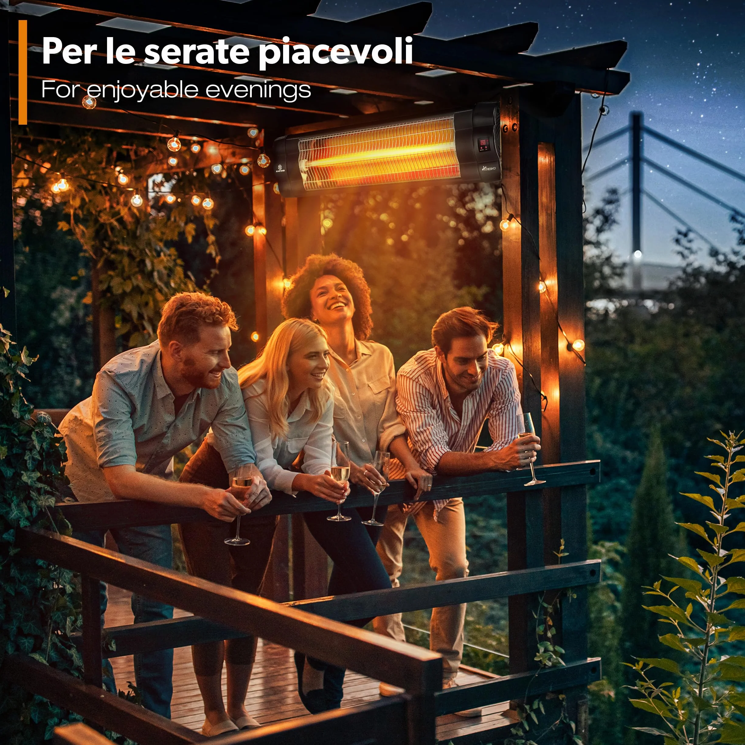 TRESKO Riscaldatore ad Infrarossi 2500W Telecomando 3 Livelli Calore Stufa Elettrica Esterno