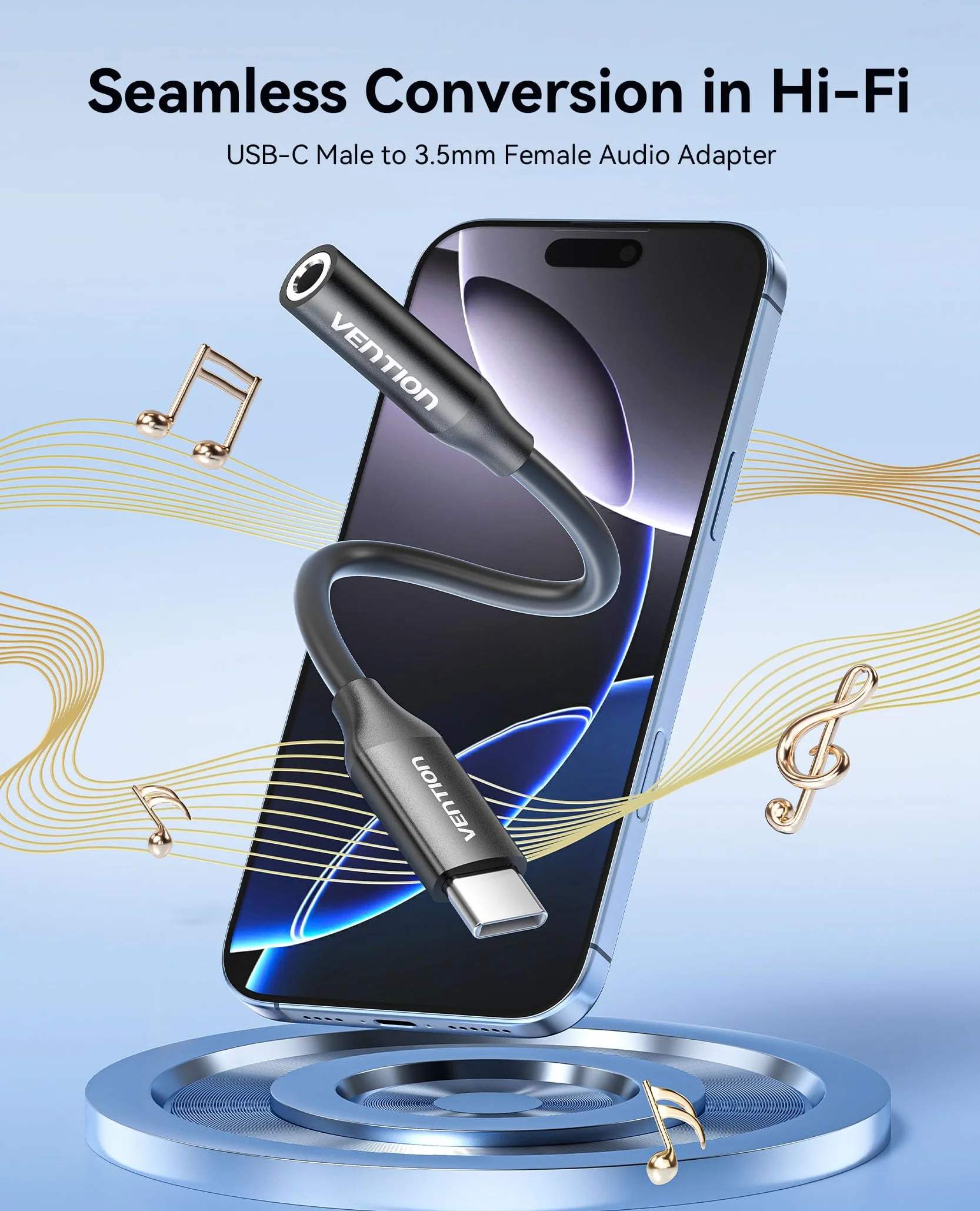 VENTION Adattatore Jack USB C a 3.5mm Bluetooth Audio per iPhone 17/16/15 Pro Max Hi-Fi