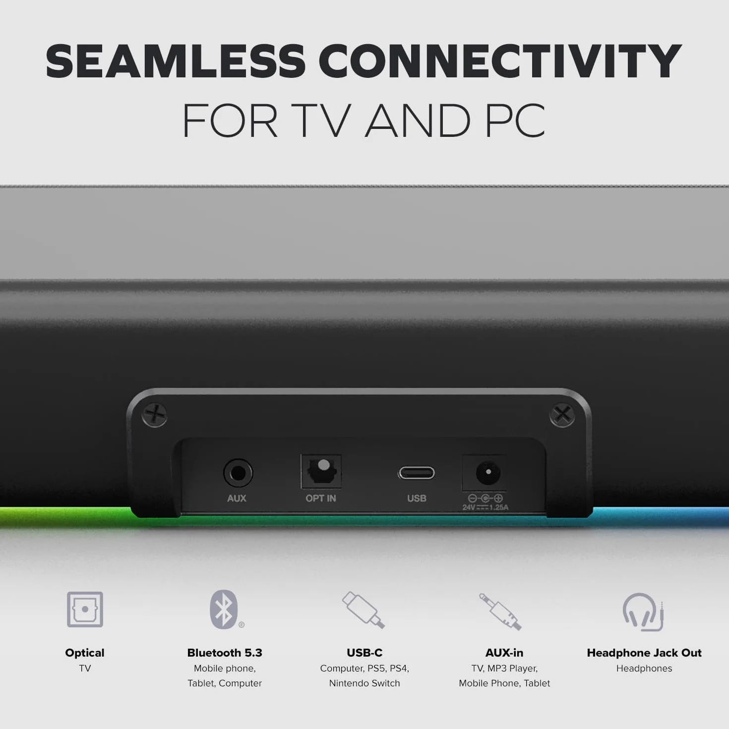 Sound Blaster GS5 Gaming Soundbar SuperWide 60W Bluetooth 5.4 Optical-in