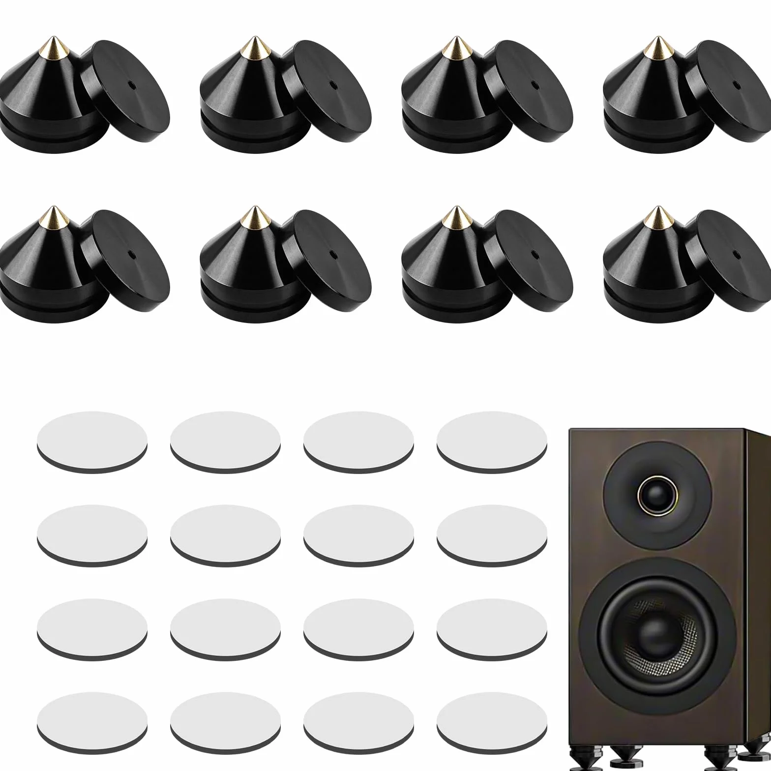 Punte per subwoofer in lega di rame 8 pezzi con 16 tappetini antiscivolo per altoparlanti HiFi