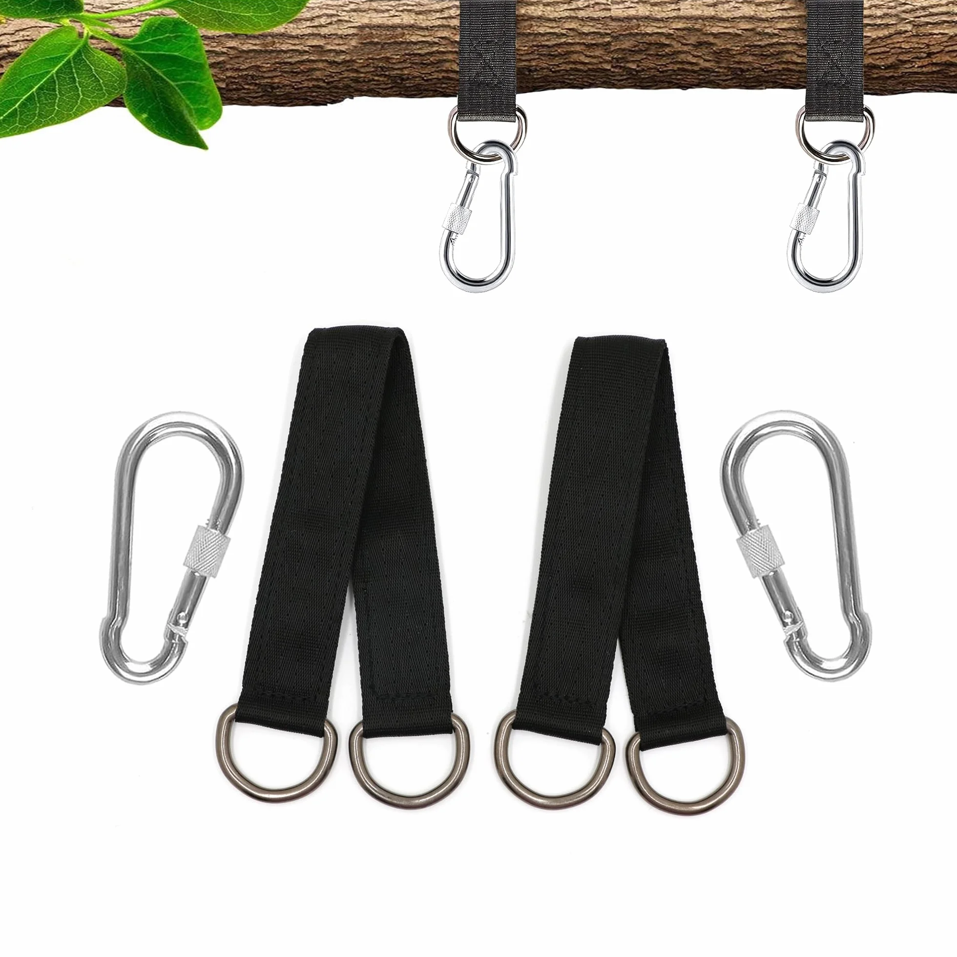 CiciIng Fissaggio per Altalena, Fissaggio per Amaca, 2 x 29 cm, Cinghie per Amaca con 2 moschettoni e Anelli a D, Cinghie in Poliestere per Altalena d'albero