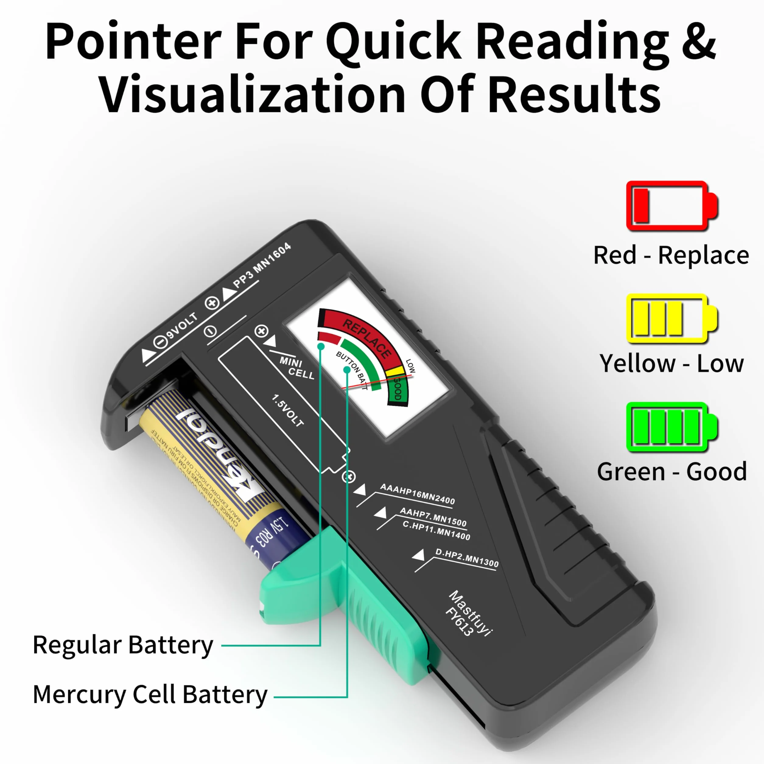 Tester Universale di Batteria 9V 1.5V AAA AA C D per Bottone