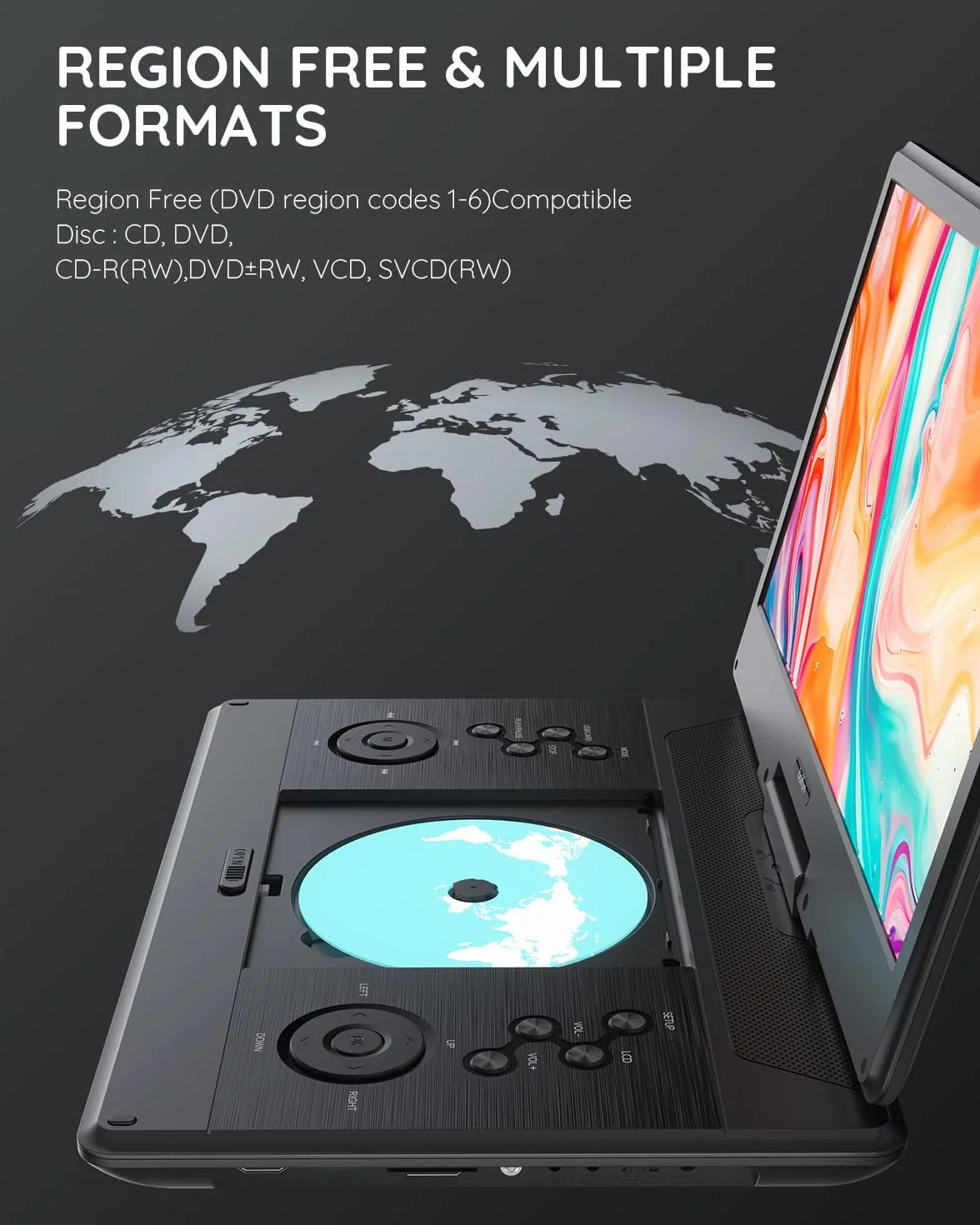 Lettore DVD portatile 15,7 pollici display HD 14,1 pollici HDMI batteria ricaricabile 5 ore USB SD