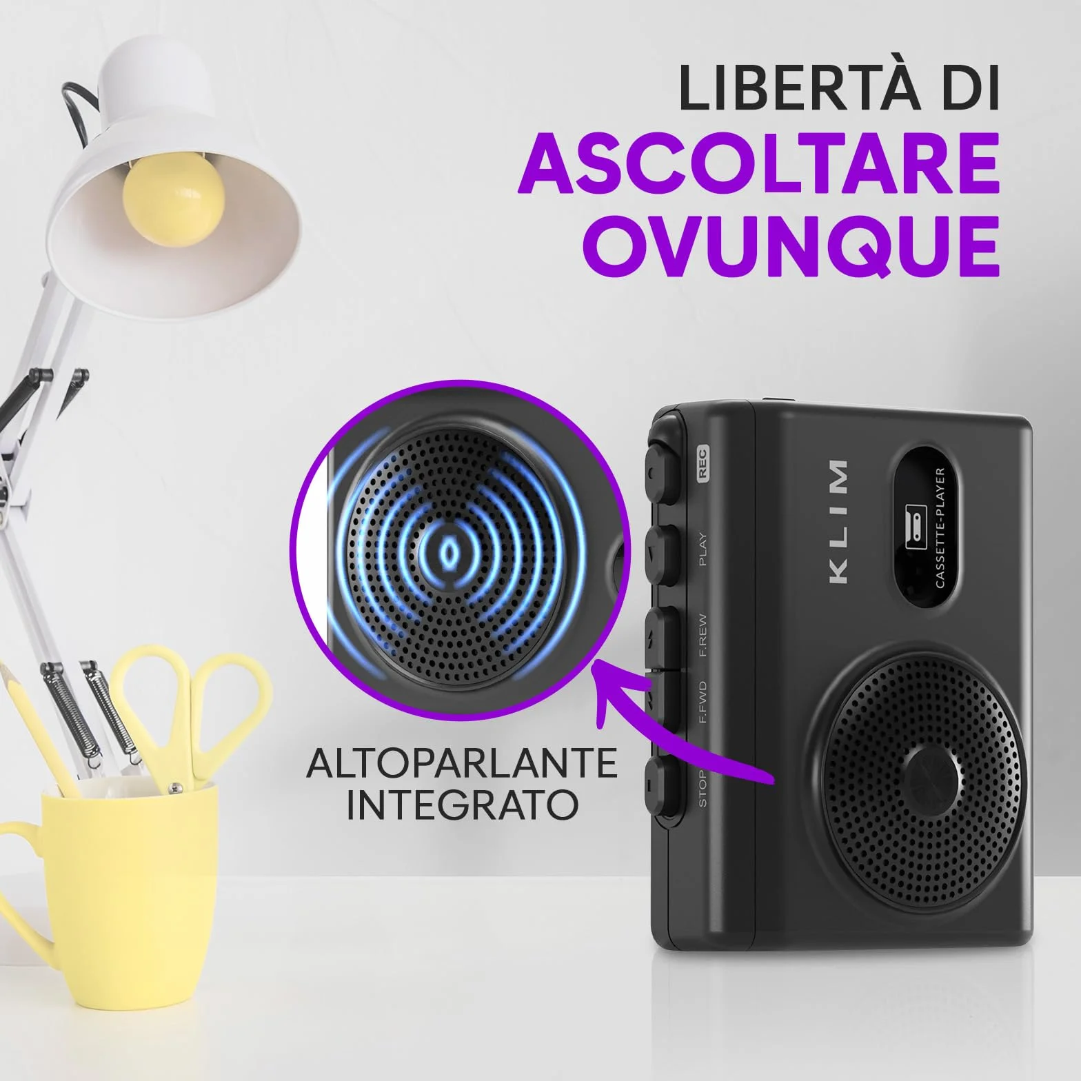 Lettore Cassette Audio e Registratore Cassette KLIM K9 Portatile con Altoparlante Integrato e Microfono