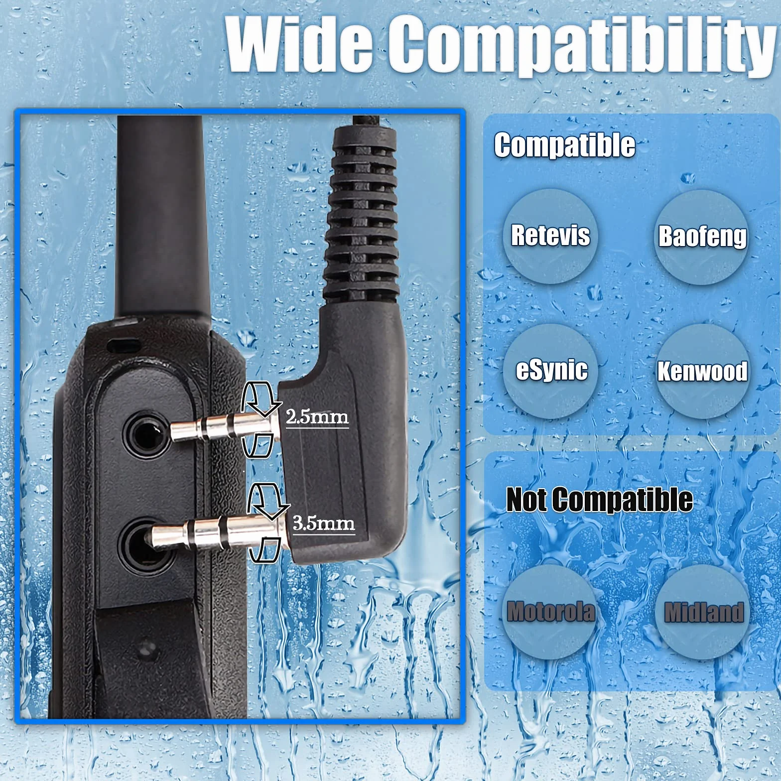 Retevis RS114 Walkie Talkie IP54 Altoparlante Microfono 2 Pin Compatibile RT24 RT27 RT22 RT622 RT5 RT5R RT28 Baofeng BF-888S UV-5R Kenwood (2 Pezzi)