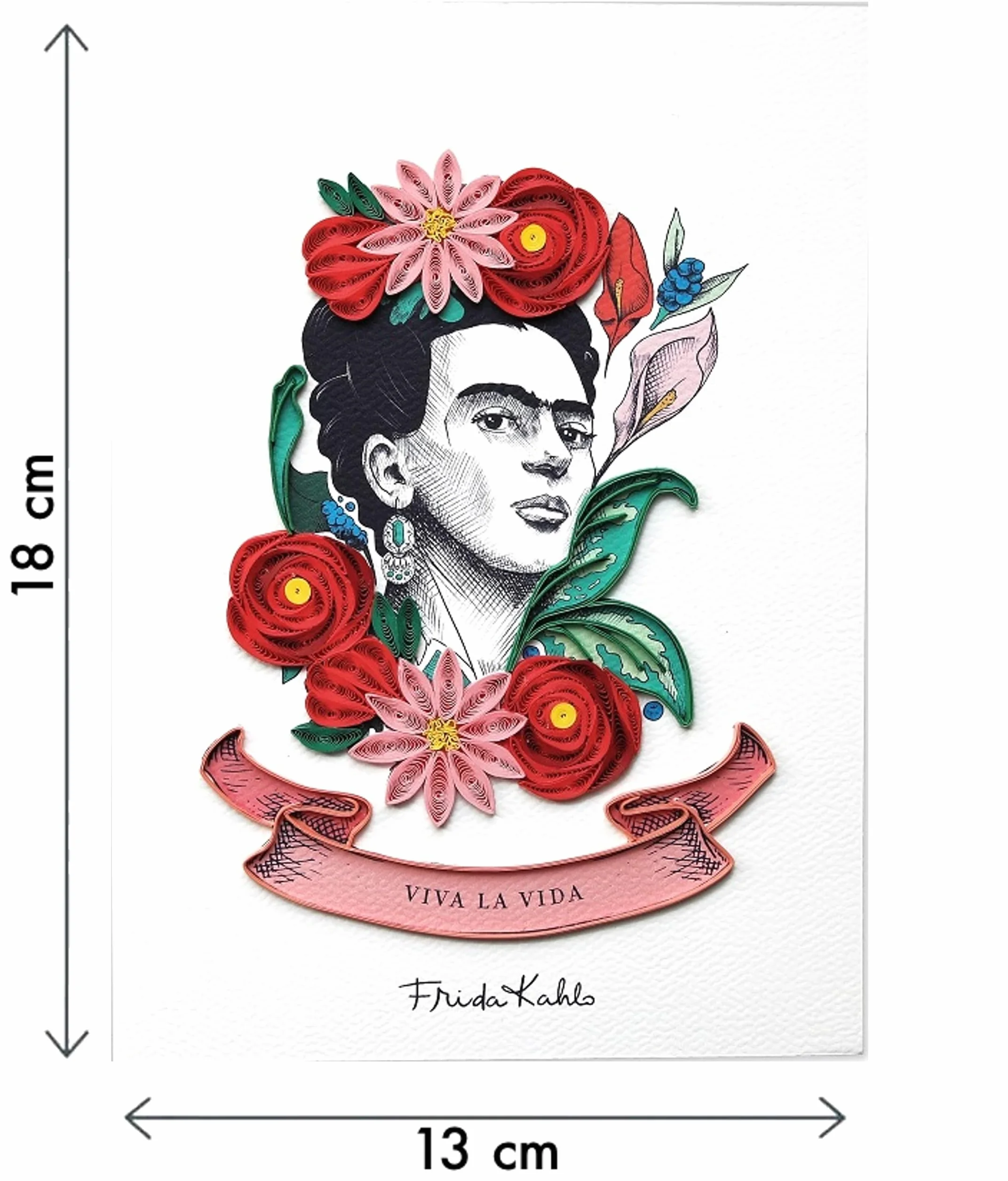 Frida Kahlo Flowers Quilling Biglietto regalo Filigrana compleanno ricorrenze con busta