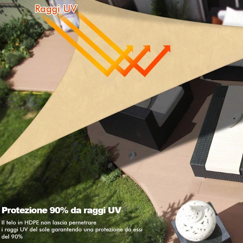 Bakaji Vela Telo ParaSole Tenda Triangolare Ombreggiante in HDPE 5x5 Mt Resistente Protezione UV 90% Per Ombra Giardino Terrazzo con Aggancio Occhielli Senape (5 x 5 x 5 mt)