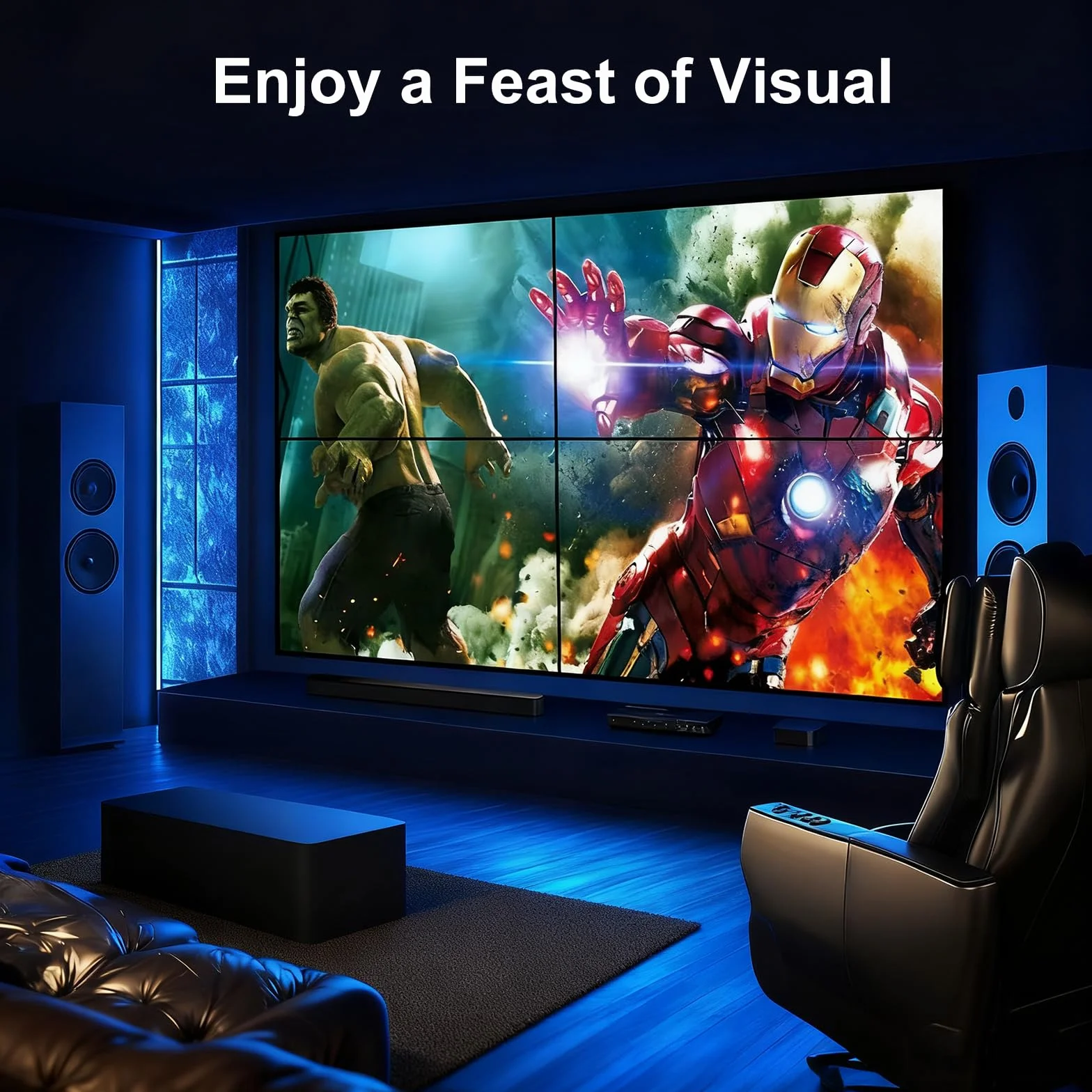 Processore Video Wall 4K HDMl 2x2 con Telecomando IR, Controller Video Wall Ruotabile 180° per 4 Schermi