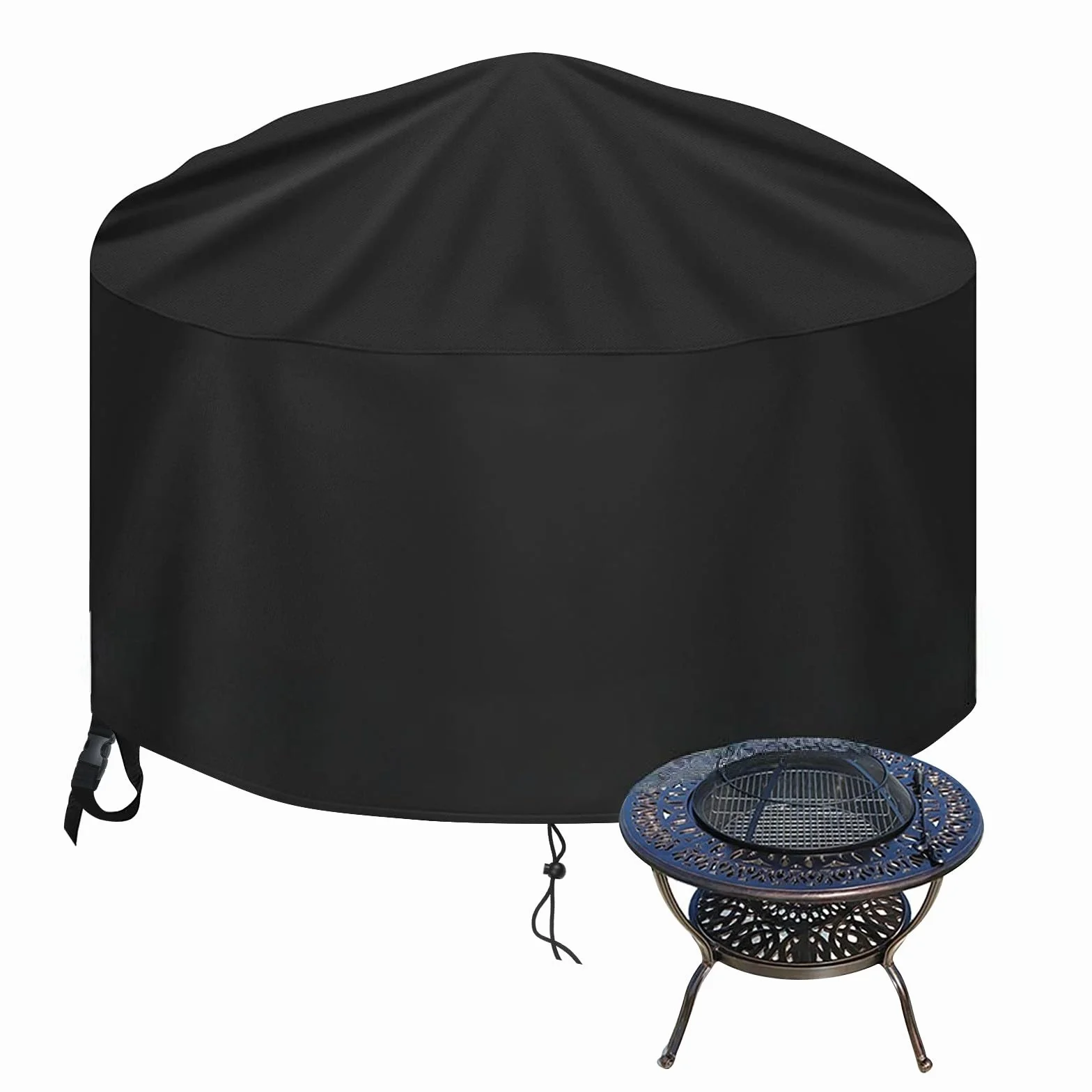 Copertura Impermeabile per Braciere Rotondo 90x60cm, Upgraded 420D Oxford Grande Copertura per Pozzo del Fuoco da Giardino Copri Barbecue Telo Protettivo BBQ Impermeabile, Nero