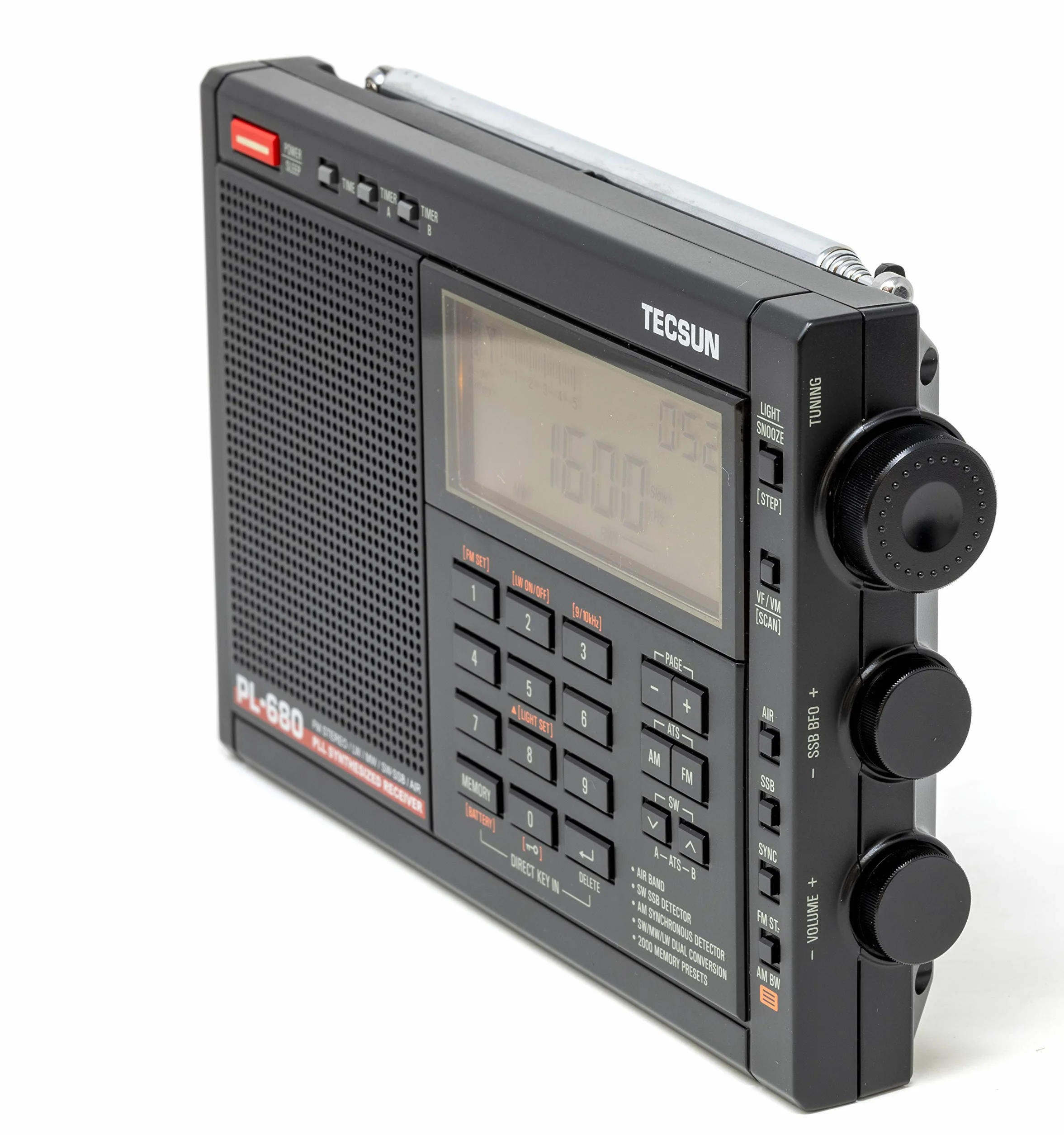 Tecsun PL-680 Ricevitore portatile AM FM VHF Airband SSB Nero