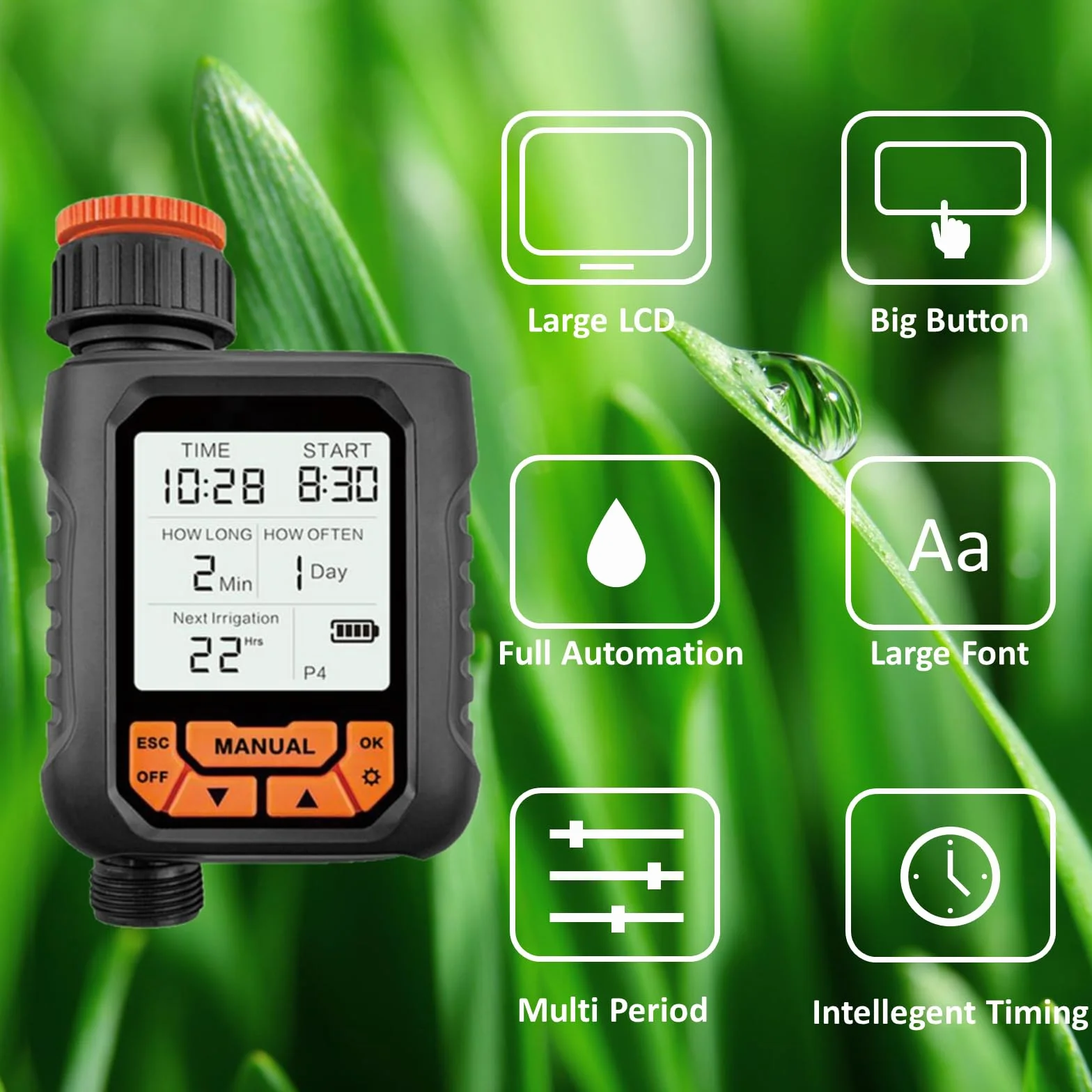 L4F - Timer automatico per giardino, balcone, serra e piante esterne, con programmi settimanali e giornalieri (grande LCD)