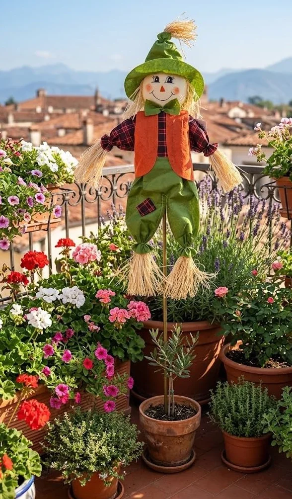 Generico Spaventapasseri da Giardino, Verde, 90 cm, Decorazione Outdoor, Colori Assortiti