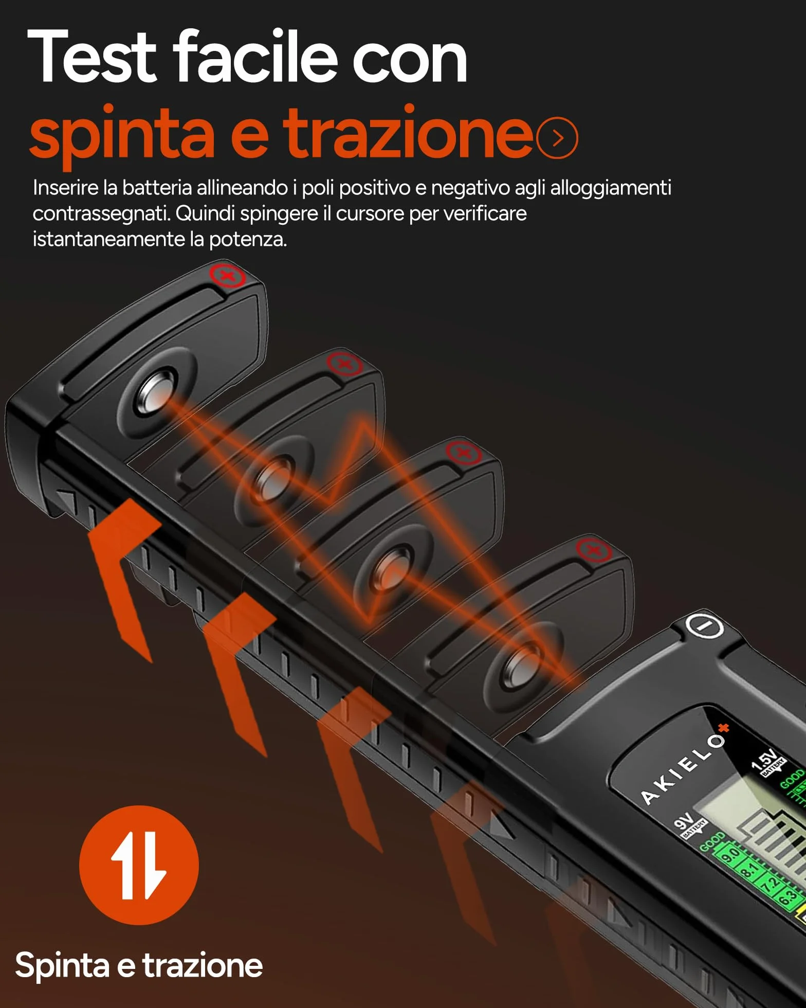 AKIELO+ Tester Digitale per Batterie AA AAA C D 9V 1,5V Pila a Bottone con Display LCD