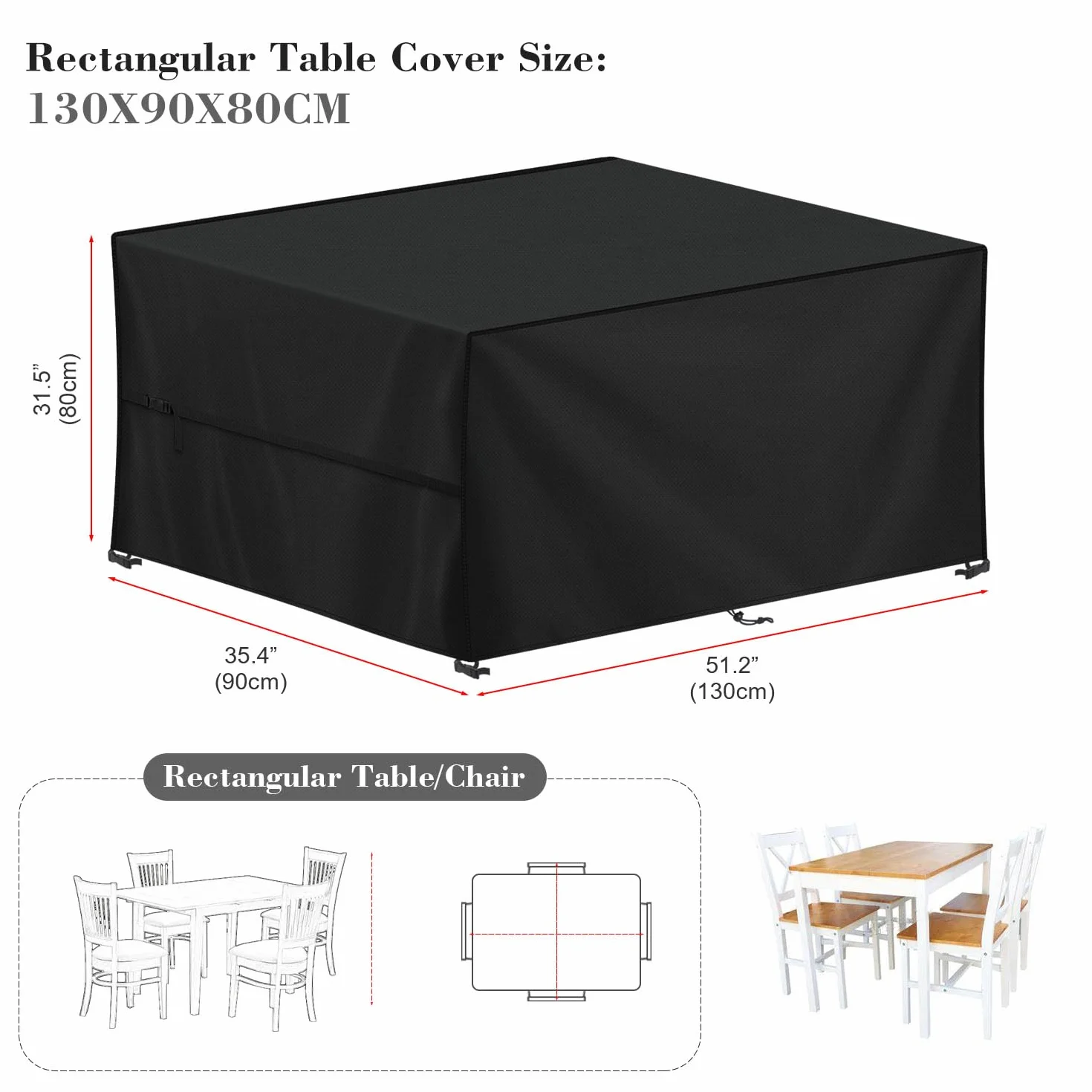 Copertura Tavolo Esterno 130x90x80cm Rettangolare Impermeabile Tessuto Oxford 420D Antivento
