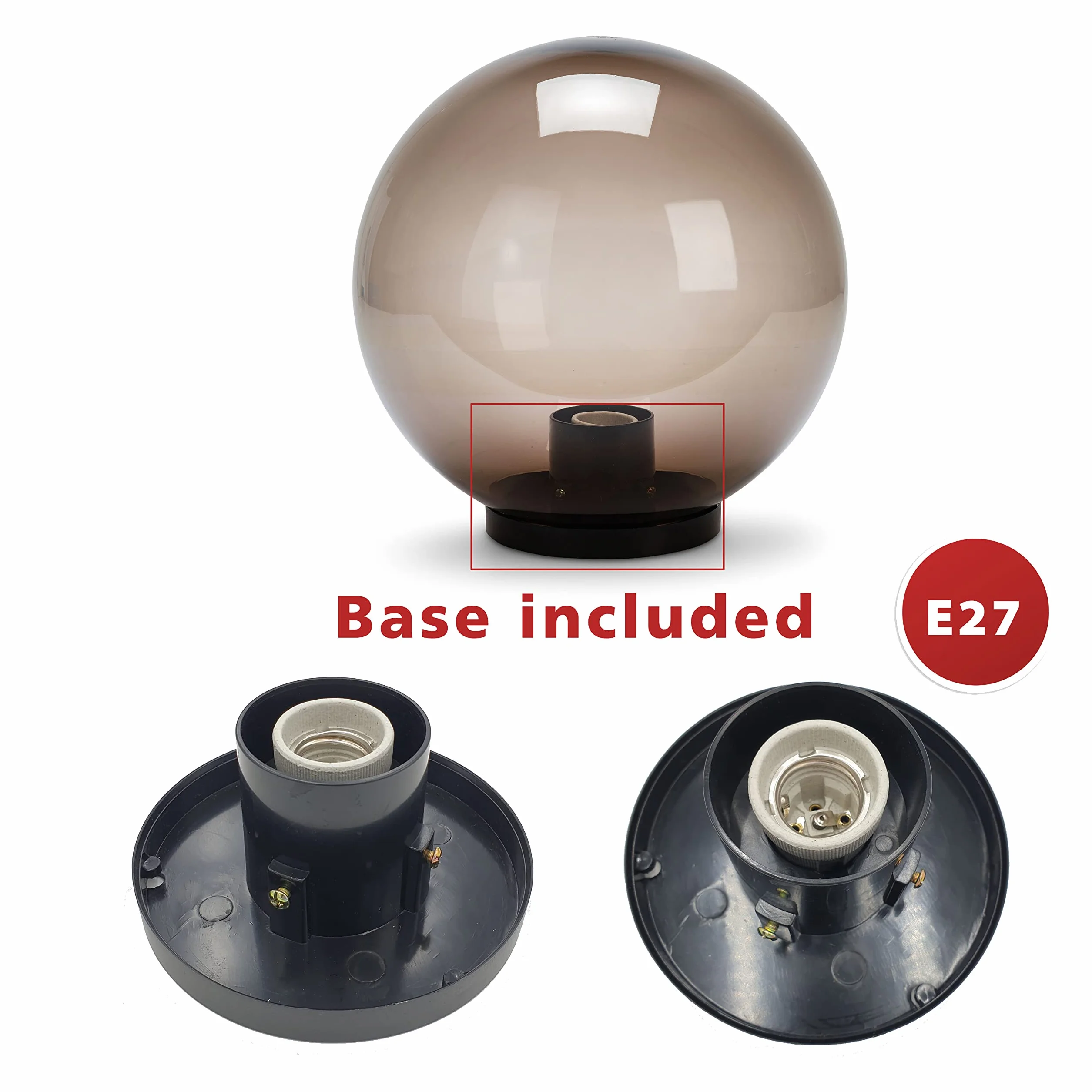 Velamp APOLUX – Lampada Sferica da esterno, diametro 200mm, Attacco E27, Colore Fumé | Impermeabile IP44, Diffusione a 360°, Ideale per giardini, terrazze e vialetti