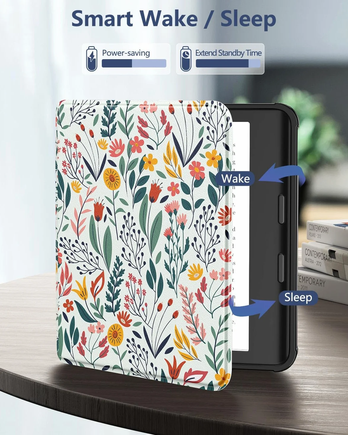 MoKo Cover per Kobo Libra Colour 7 Pollici 2024, Custodia Protettiva in TPU Morbido con Auto Wake/Sleep, Fiori
