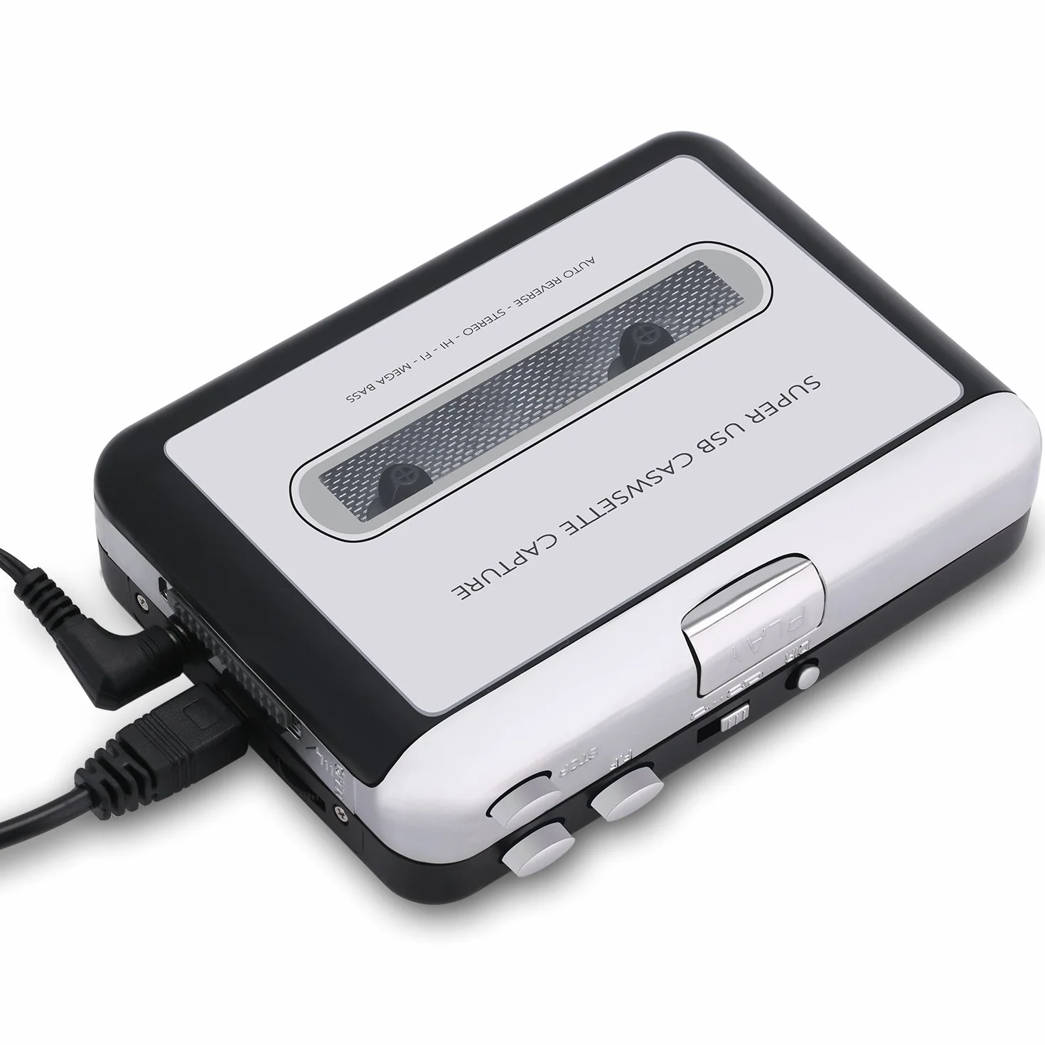 Incutex Lettore Cassette Audio Convertitore Musicassette MP3 USB Argento
