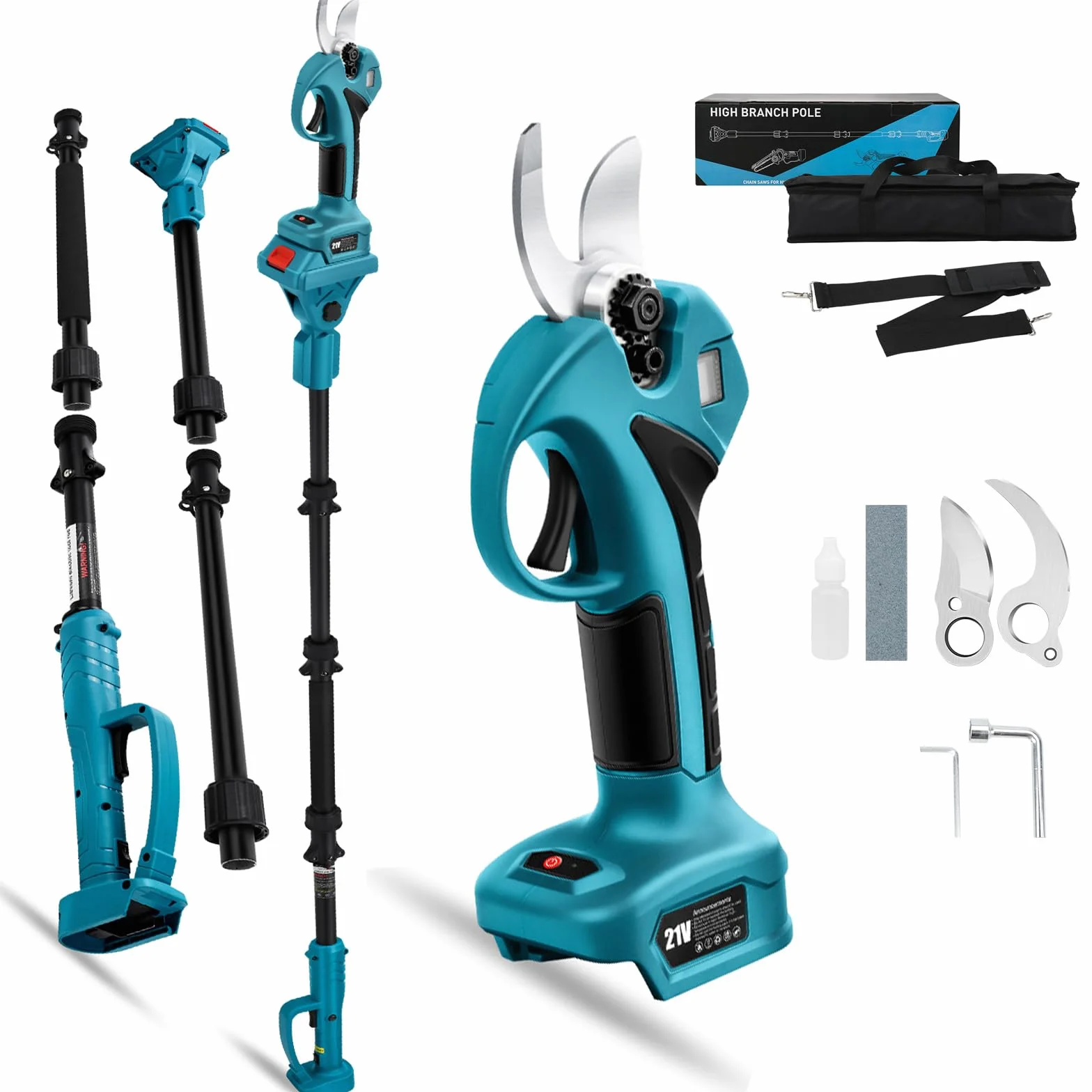 Troncarami compatibile con Makita 18 V (senza batteria), con 8.5ft asta di prolunga, diametro di taglio massimo 30 mm, display LCD, troncarami elettrici ricaricabili (con asta di prolunga)