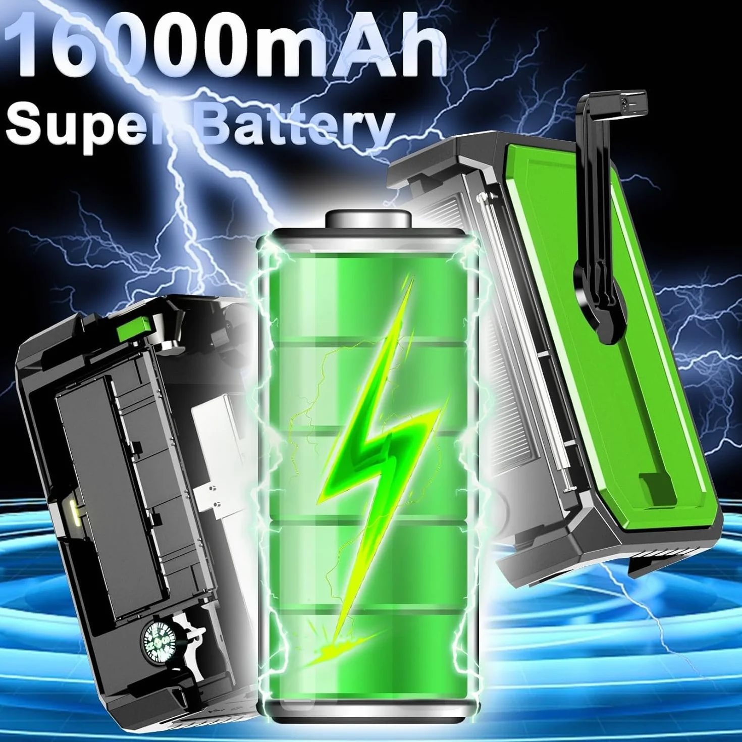 Radio Solare 16000 mAh AM/FM Portatile Emergenza con Batteria 59200 mWh, Torcia LED, Allarme SOS, Manovella Dynamo, Campeggio