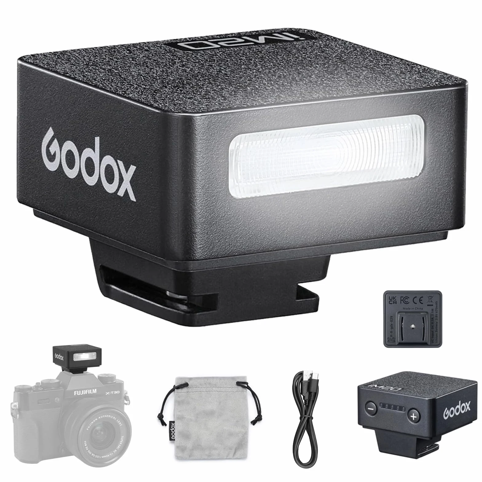 GODOX iM20 Flash fotocamera, 5 livelli potenza, 440 flash piena, batteria litio integrata Canon Fuji Panasonic Olympus Sony