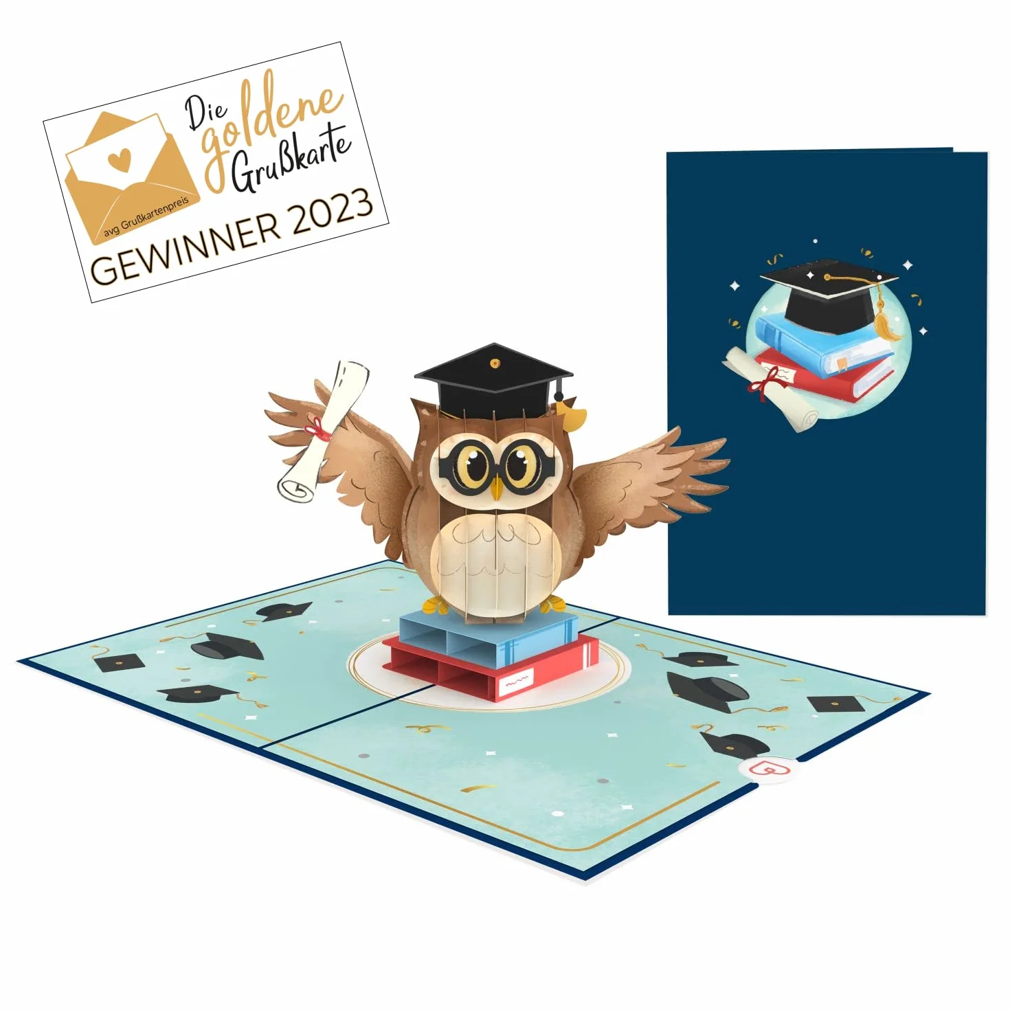 Papercrush® Biglietto pop-up gufo cappello dottore - Biglietto auguri 3D regalo denaro dottorato laurea
