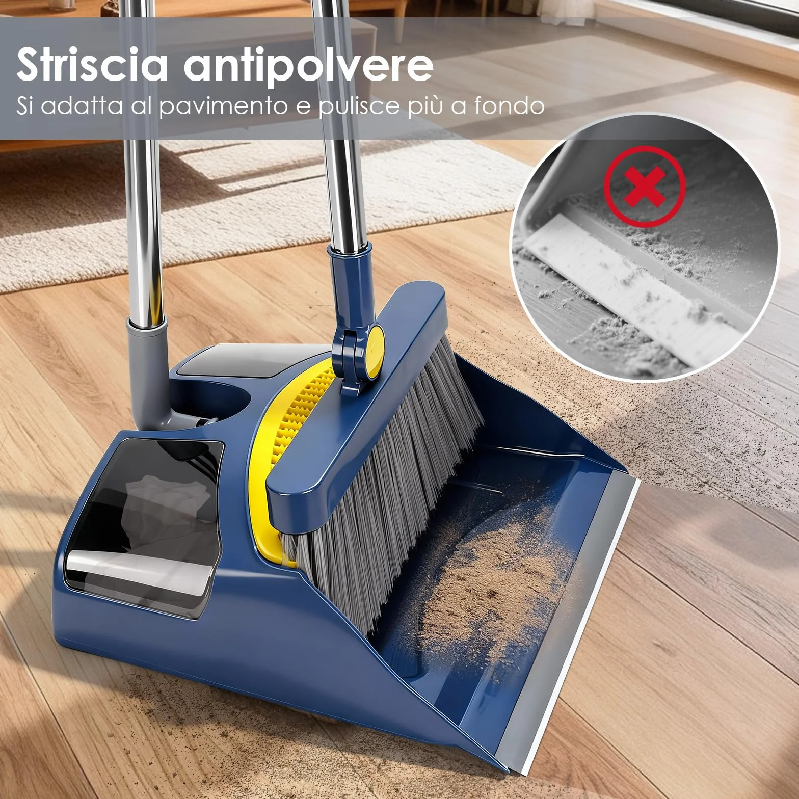 Masthome Verticale Set Scopa e Paletta Salvaspazio Manico Lungo Denti a Pettine Blu Scuro