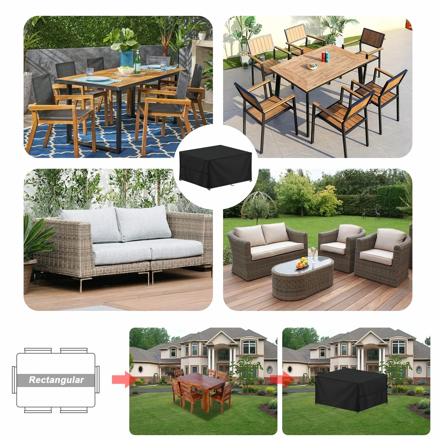 Copertura Tavolo Esterno 130x90x80cm Rettangolare Impermeabile Tessuto Oxford 420D Antivento