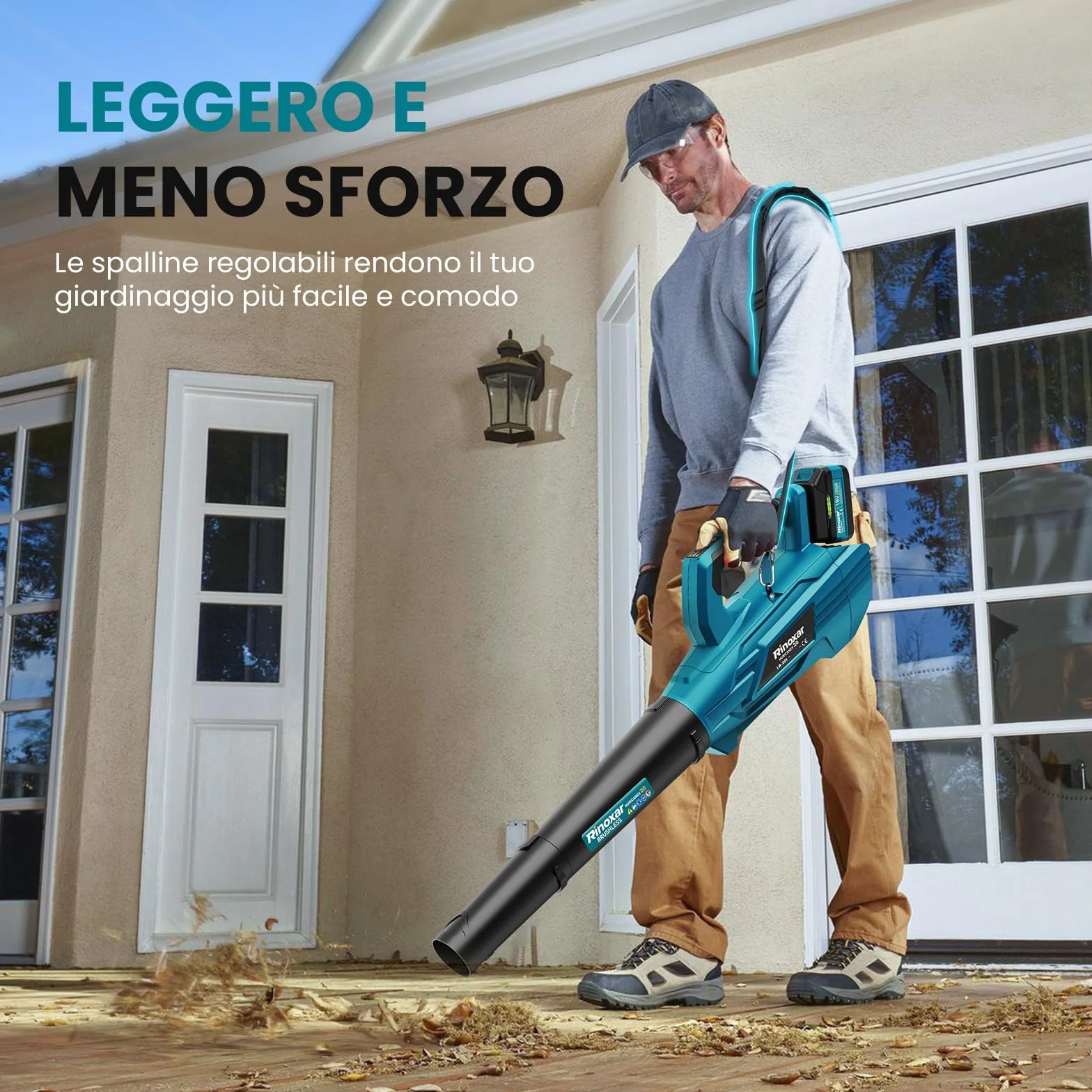 Soffiatore a Batteria, 5 Velocità Soffiatore Elettrico Senza Filo con Motore Brushless, 2 batterie da 5.2Ah/18V, 35.000 RPM, Velocità Aria 180 km/h, Portata Aria 800 m³/h, 2 Ugelli Intercambiabili
