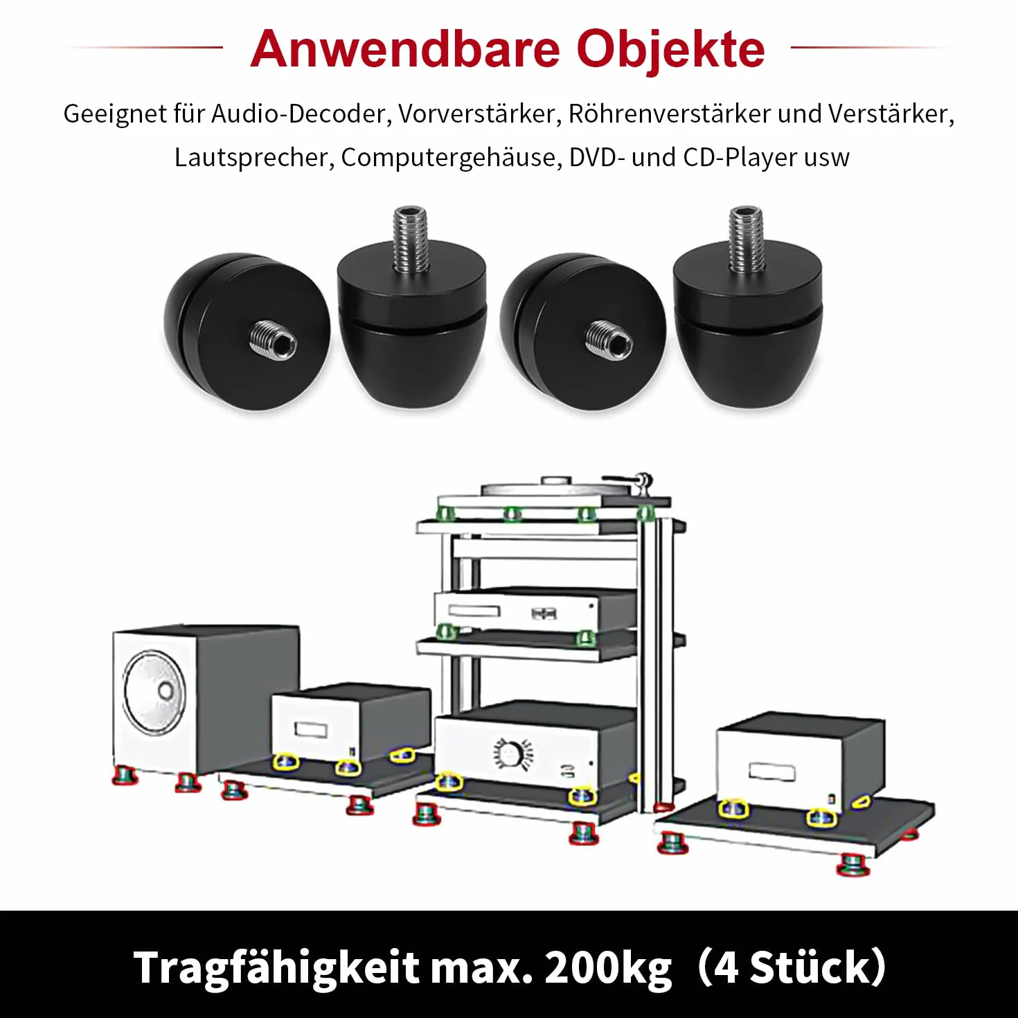Tertullus Amortyzatory Aluminiowe Do Głośników 4 Sztuki Czarny