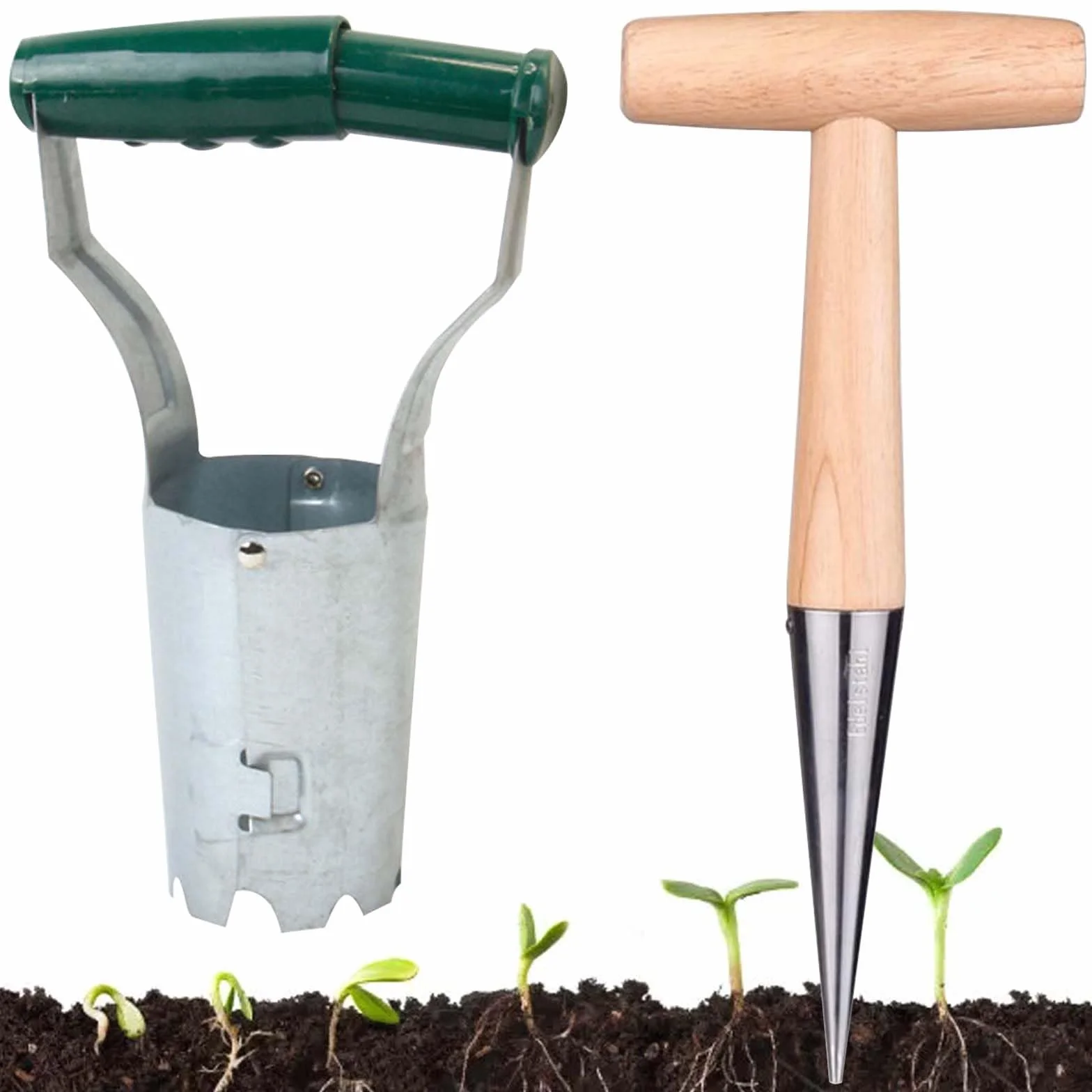 Set di 2 piantine di bulbi, bulbi per piante, peso leggero, piantagione di cipolle in acciaio inox con manico in legno e piantatrice di cipolle per giardini Bulb Plant